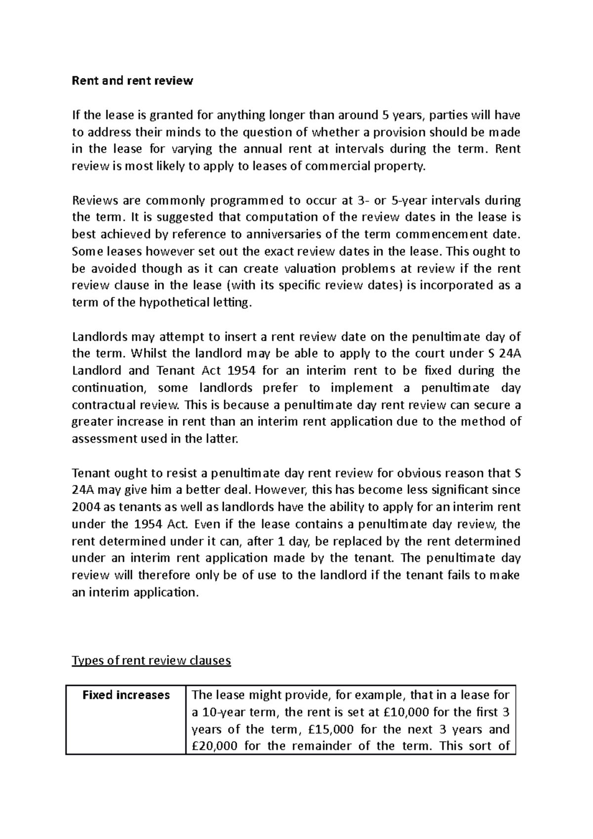 Rent and rent review - Leasehold Properties - LPC7309 - BCU - Studocu