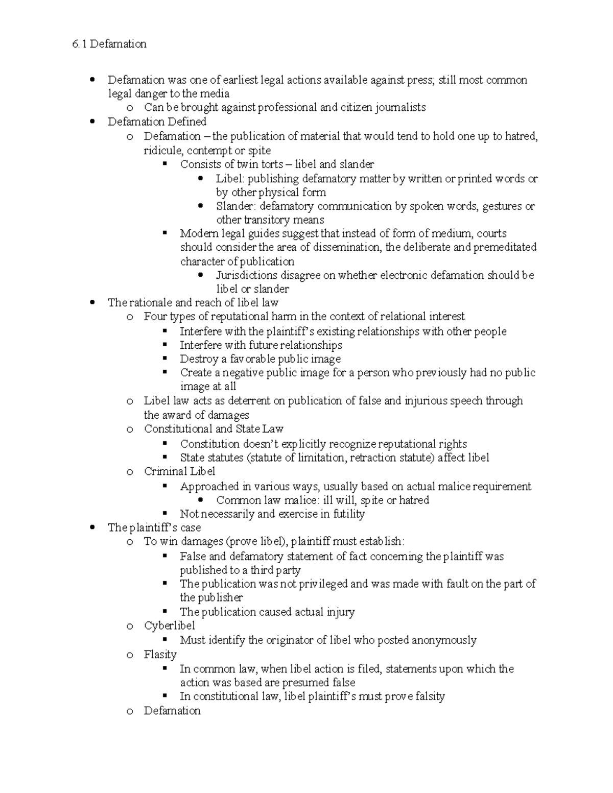 6.1 Defamation - Summary Communication and the Law - 6 Defamation ...