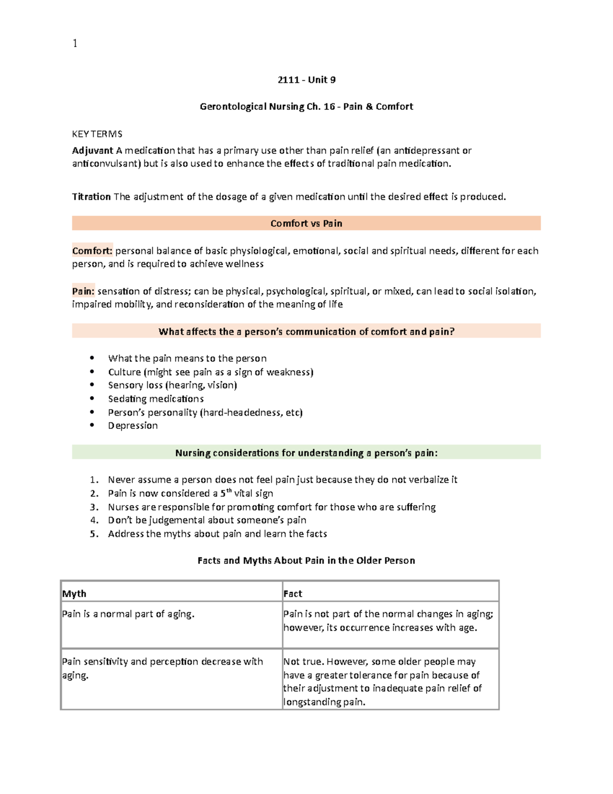 2111 Unit 9 Chapter 16 - Lecture notes 9 - 2111 - Unit 9 Gerontological ...