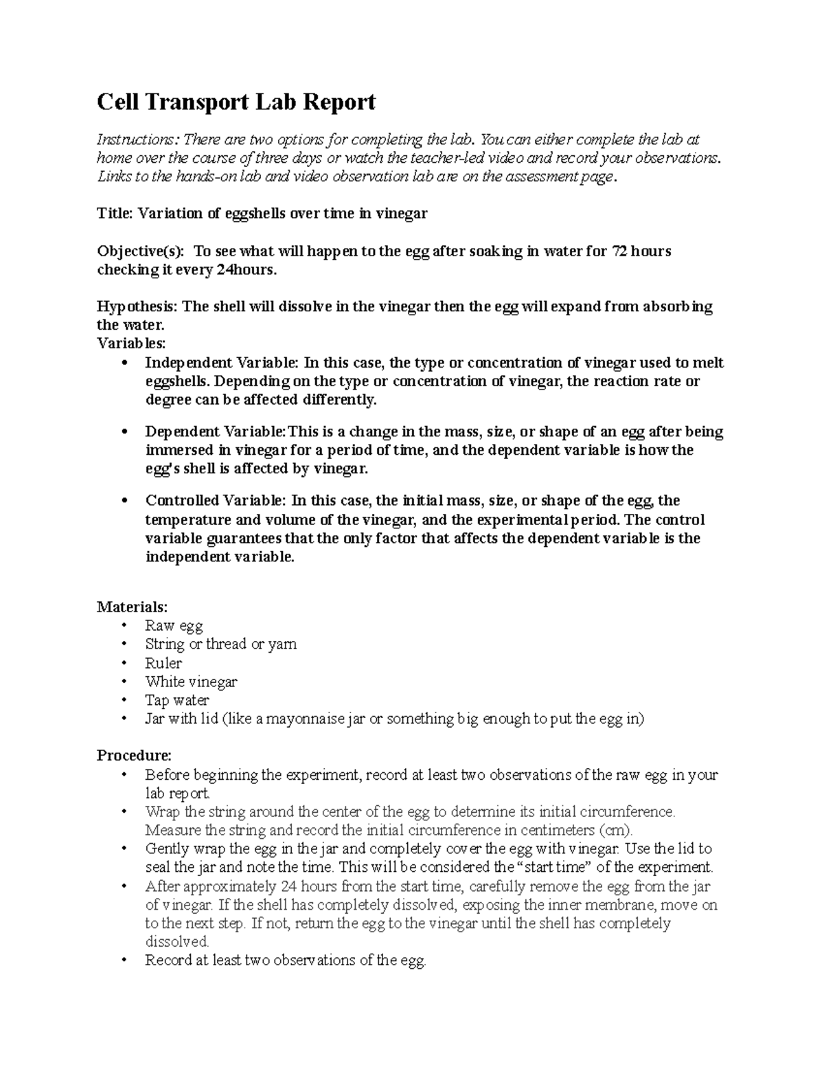 02 04 cell transport lab report Cell Transport Lab Report