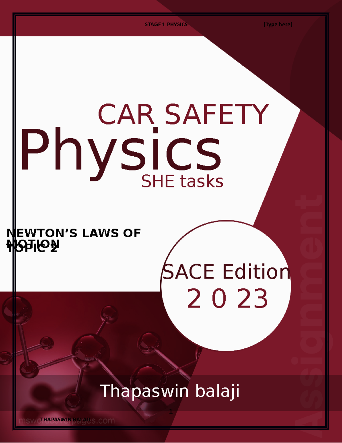 Physics Car Safety SHE task Thapaswin Balaji Studocu