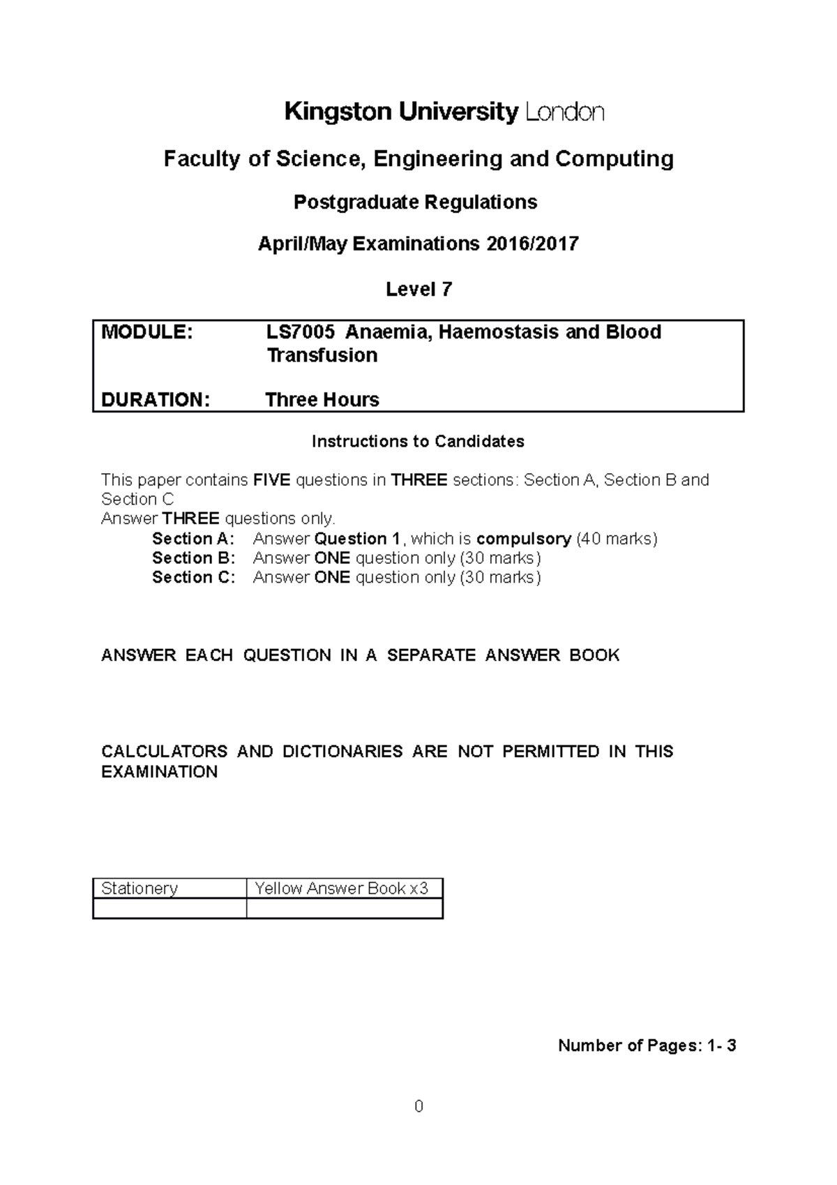 Exam 11 May 2017, questions Faculty of Science, Engineering and