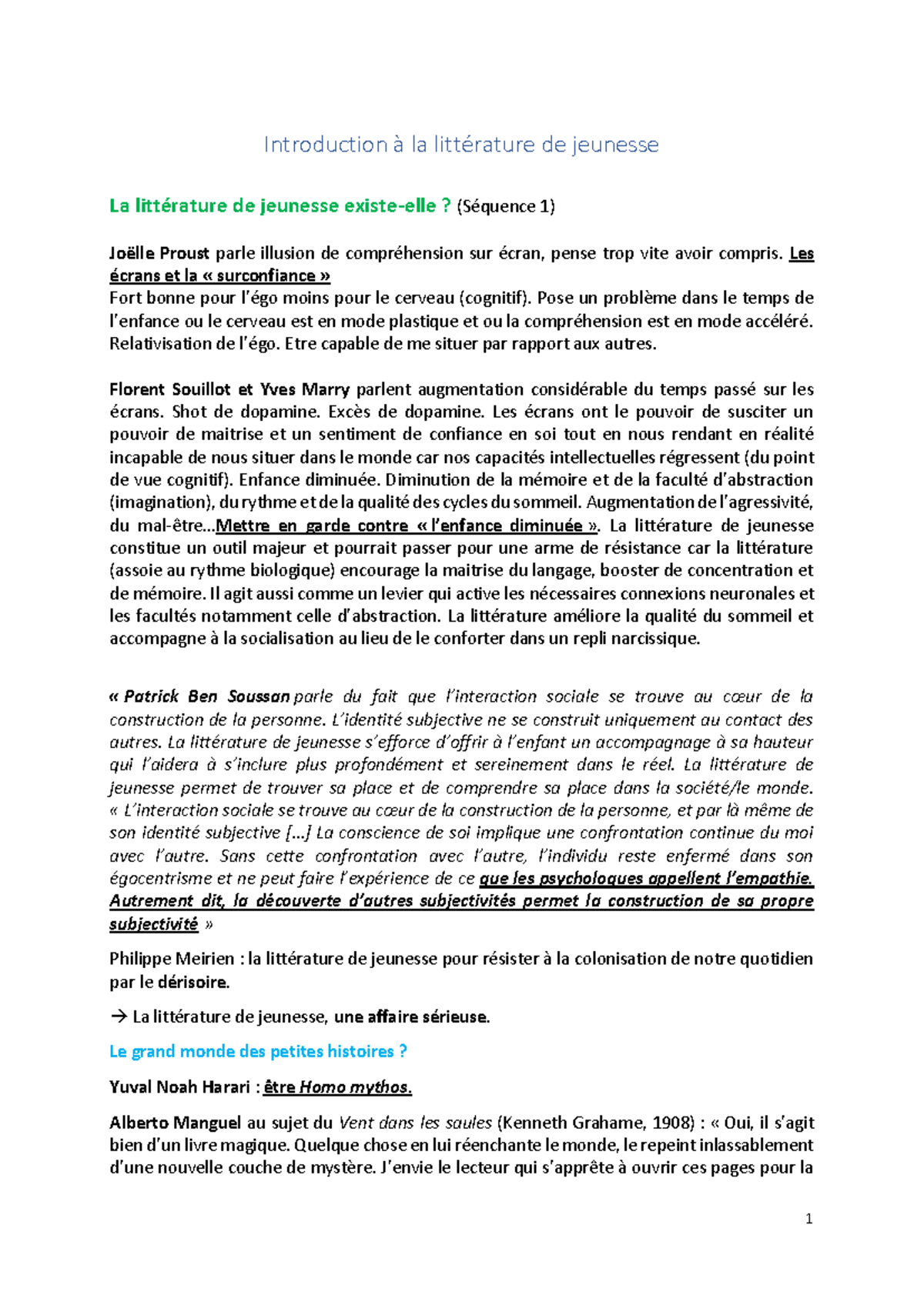 Cour Introduction à la littérature de jeunesse - Introduction à la ...