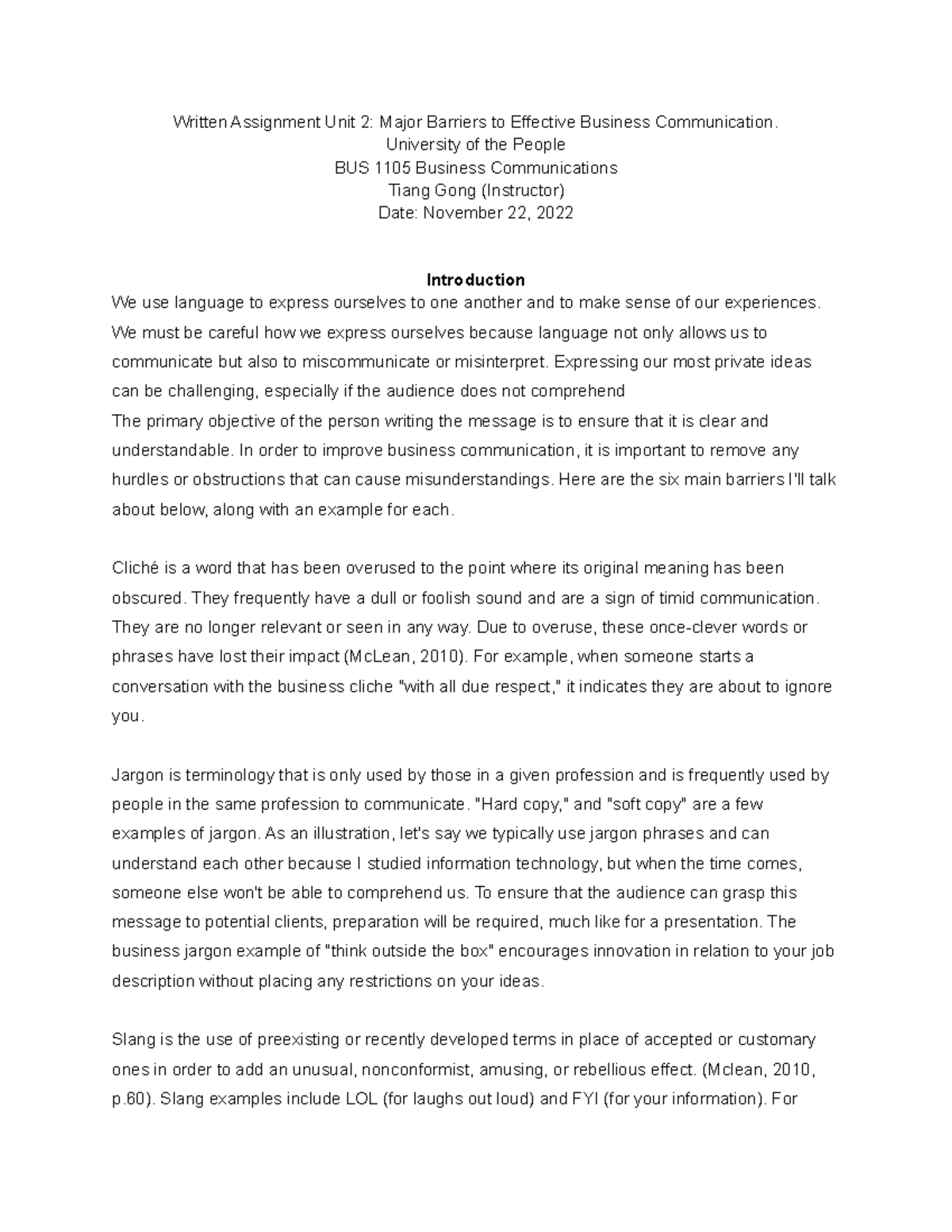 Unit 2 Written Assignment bus 1105 bus Com - Written Assignment Unit 2 ...
