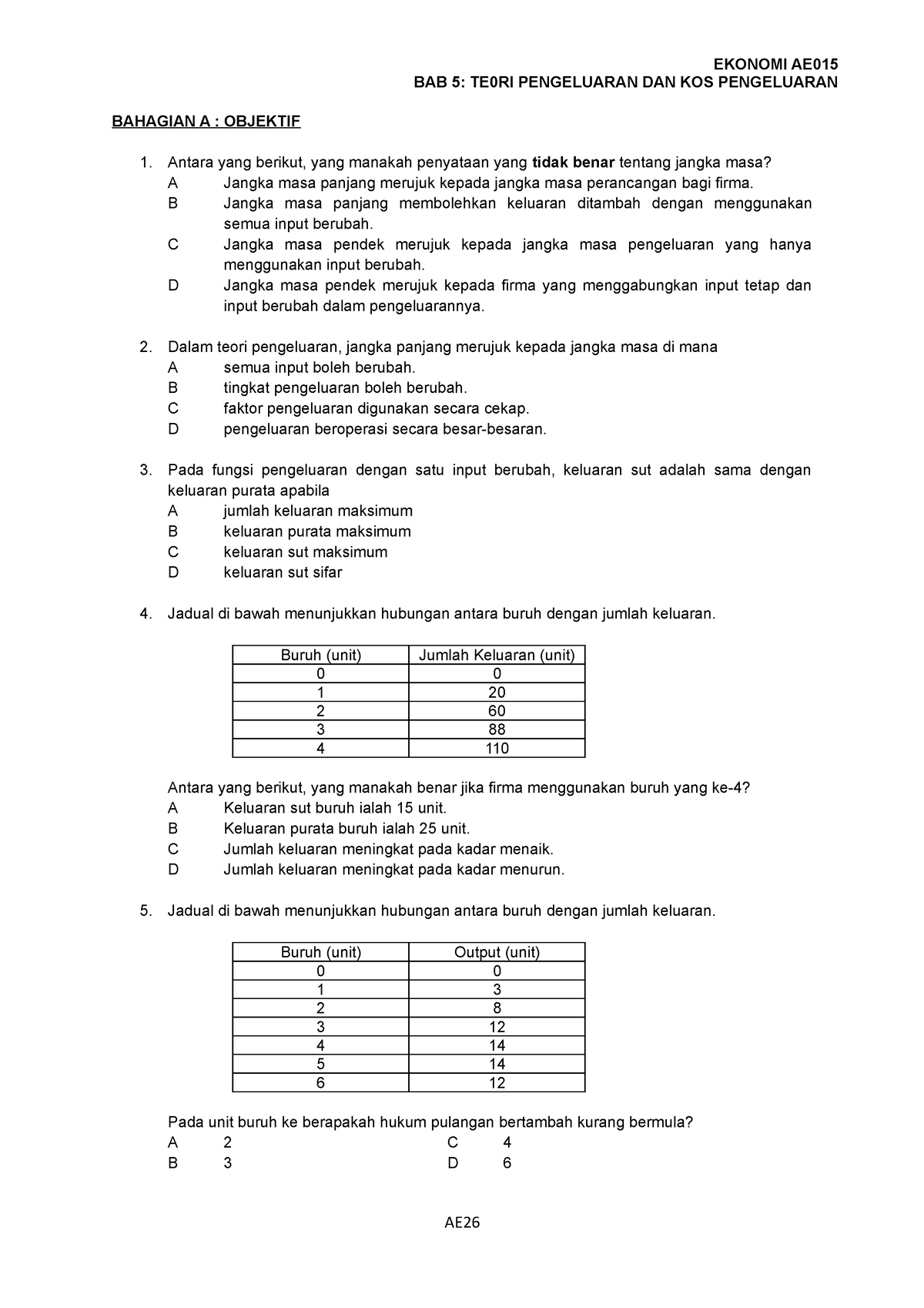 Ekonomi Bab 5 - Latihan Bab 5 - BAB 5: TE0RI PENGELUARAN DAN KOS ...