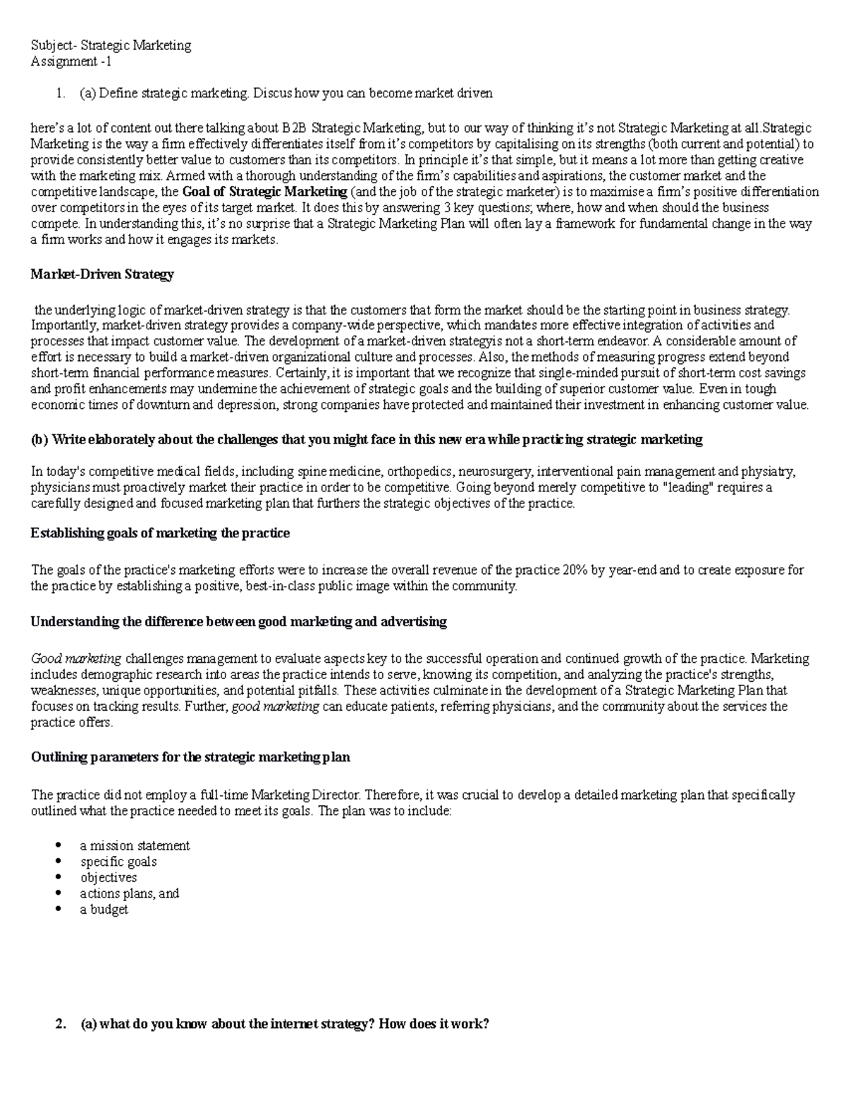 Bachelor of Business Administration - Subject- Strategic Marketing ...