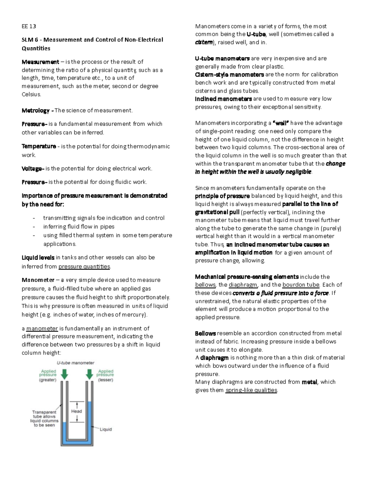 EE 13-Reviewer (6&7) - Instrumentation and control - EE 13 SLM 6 ...