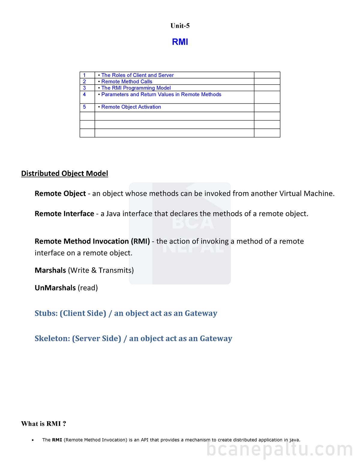 Unit Dbms Unit Rmi The Roles Of Client And Server Remote