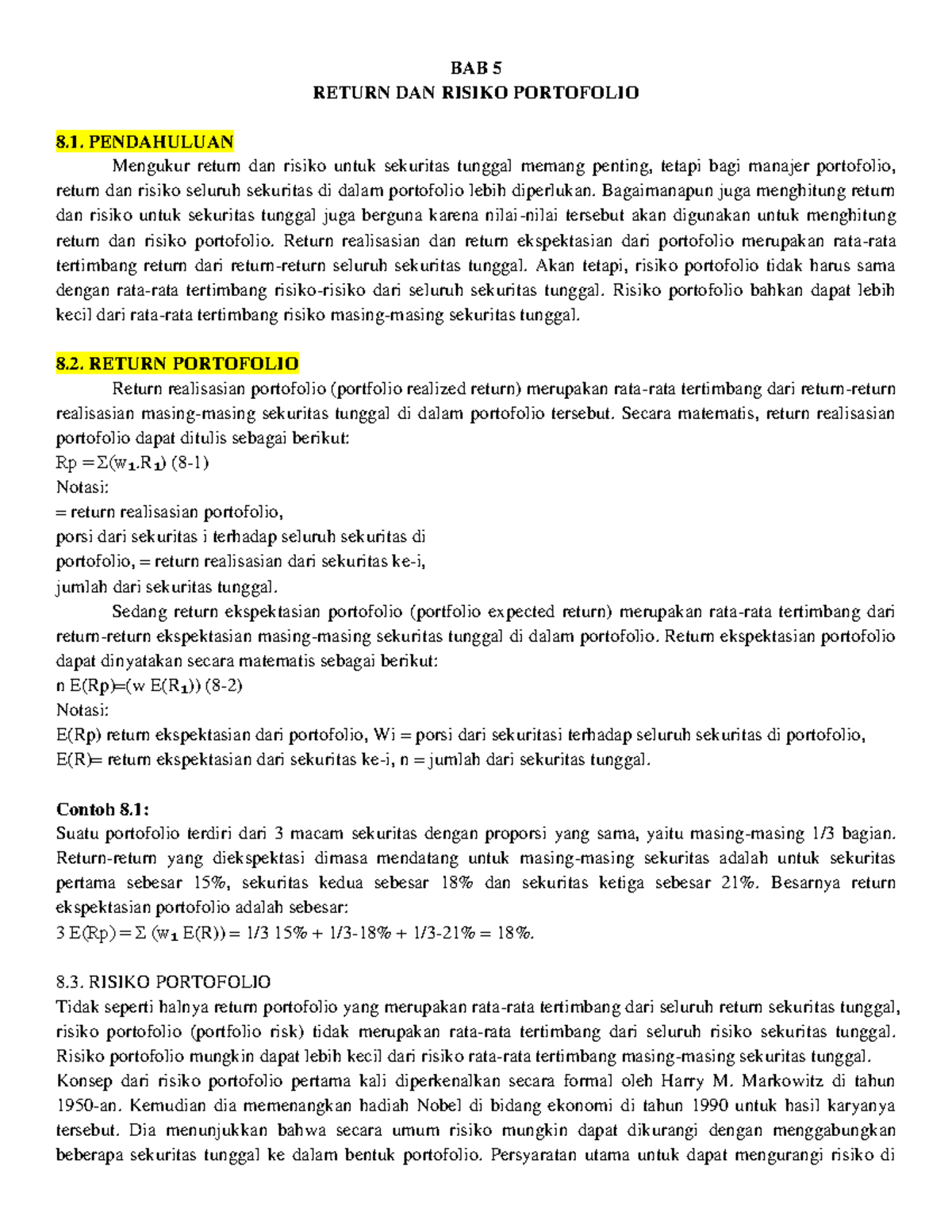 TIPM 5 - MATERI TEORI INVESTASI PASAR MODAL BAB 5 RETURN DAN RISIKO ...