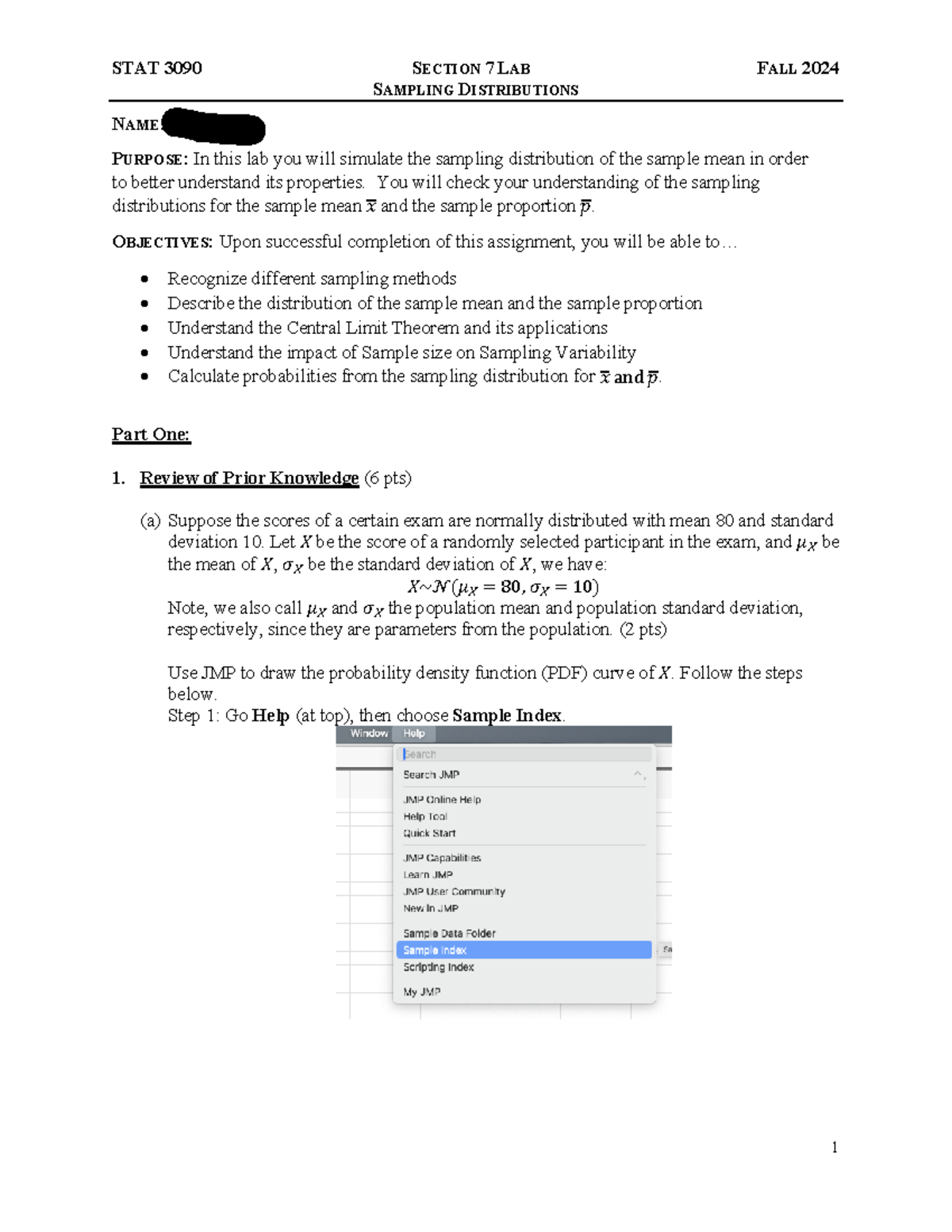 -Section 207 20Lab 20Activity - SAMPLING DISTRIBUTIONS NAME: Tim Horgan ...