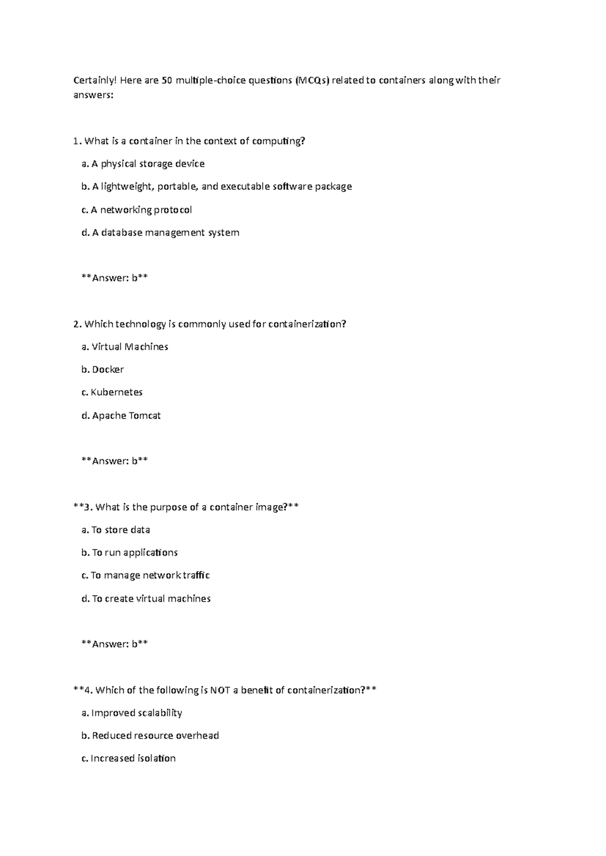 Container mcq Certainly! Here are 50 multiplechoice questions (MCQs