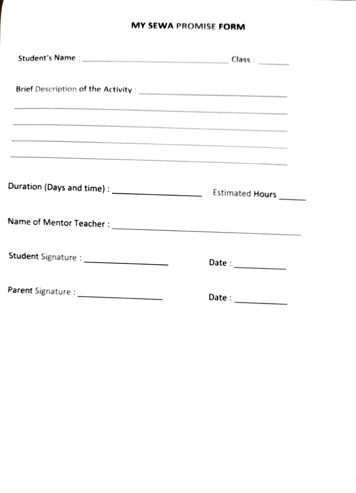 SEWA Project forms - DSASD - Accountancy - MY SEWA PROMISE FORM Student ...