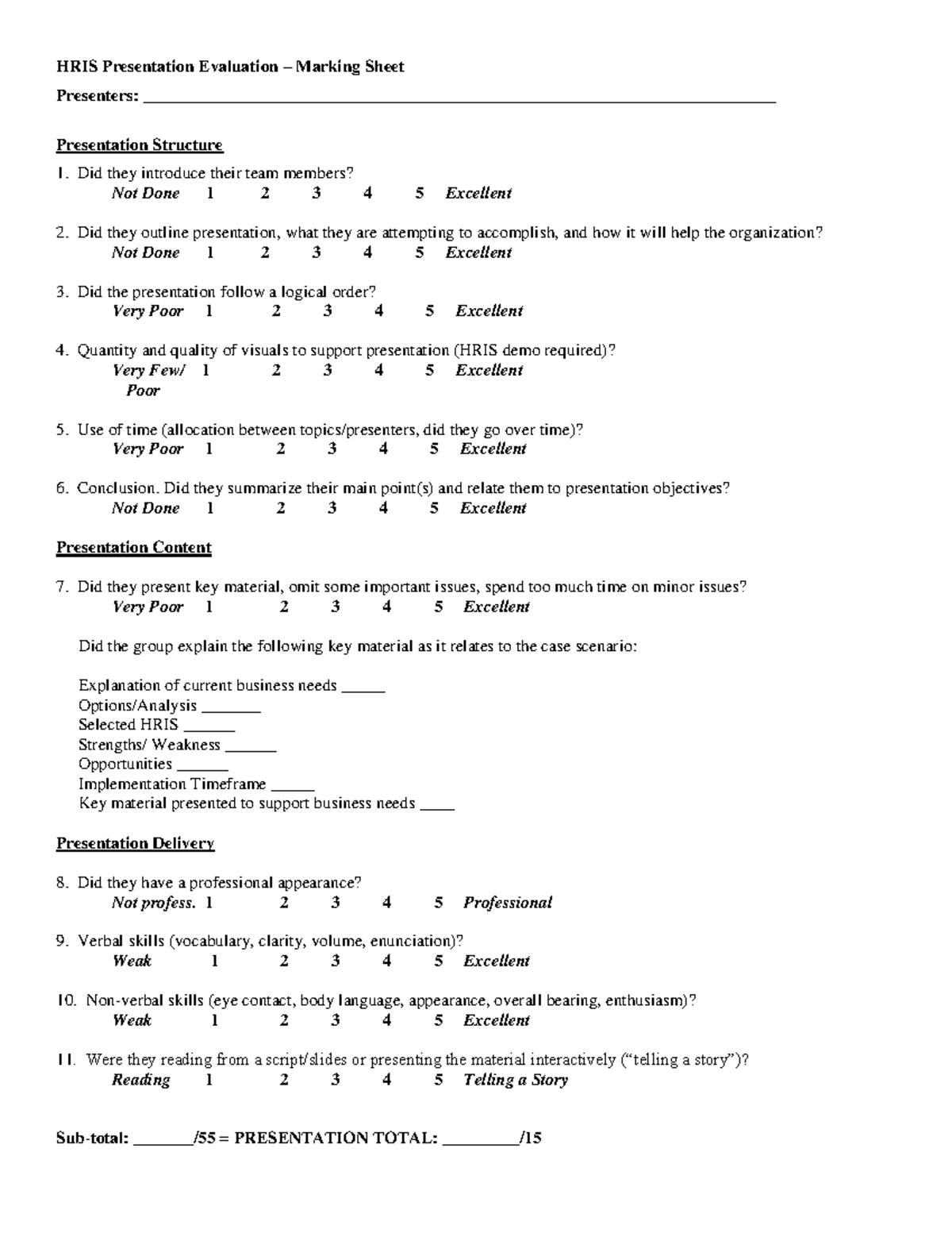 HRIS Presentation Evaluation - Did they introduce their team members ...