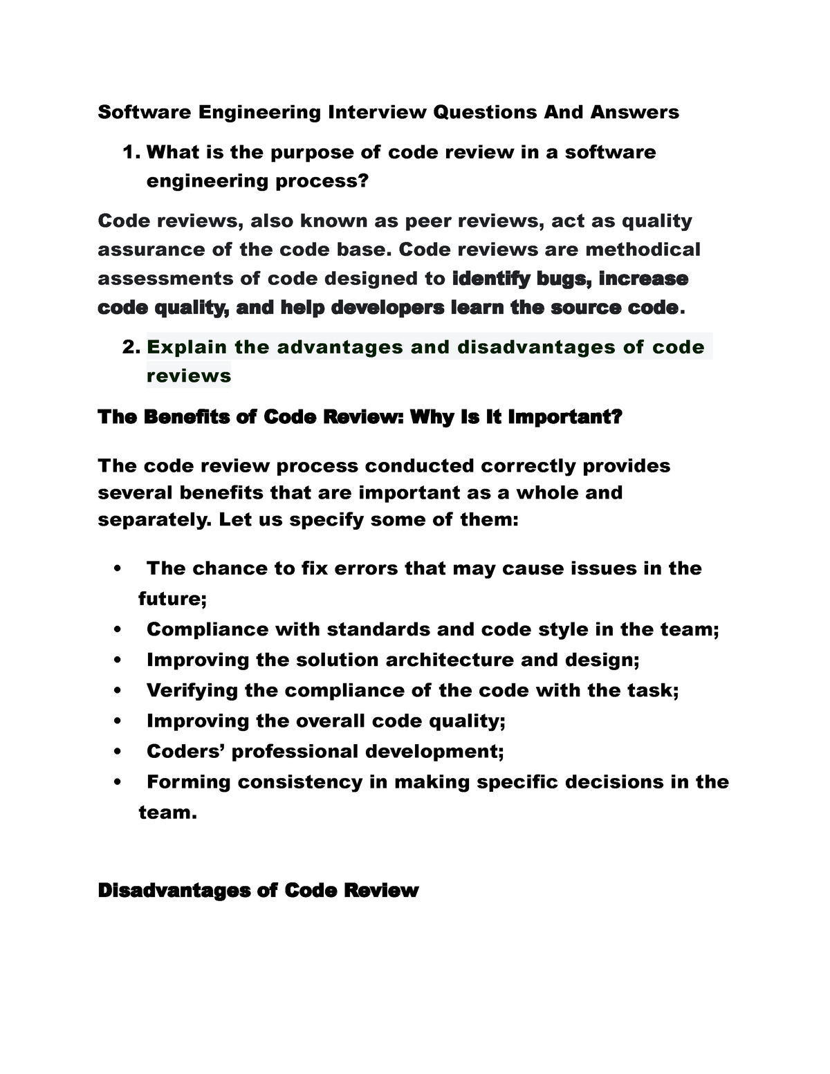 Software Engineering Interview Questions And Answers - Code Reviews Are ...