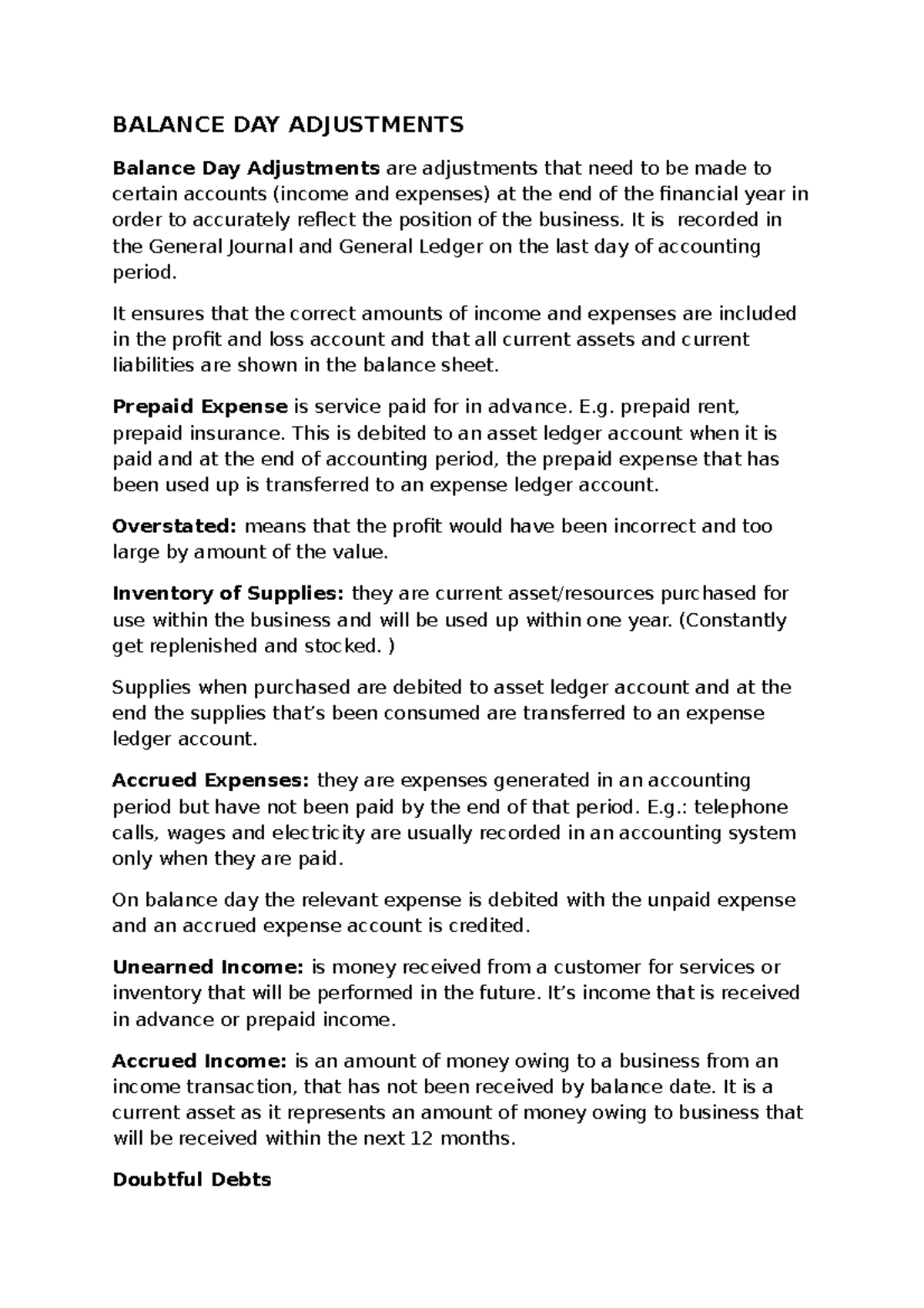 Balance DAY Adjustments BALANCE DAY ADJUSTMENTS Balance Day