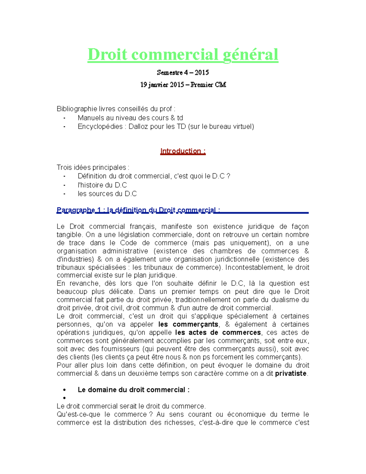 Droit Commercial Général - Droit Commercial Général Semestre 4 – 2015 ...