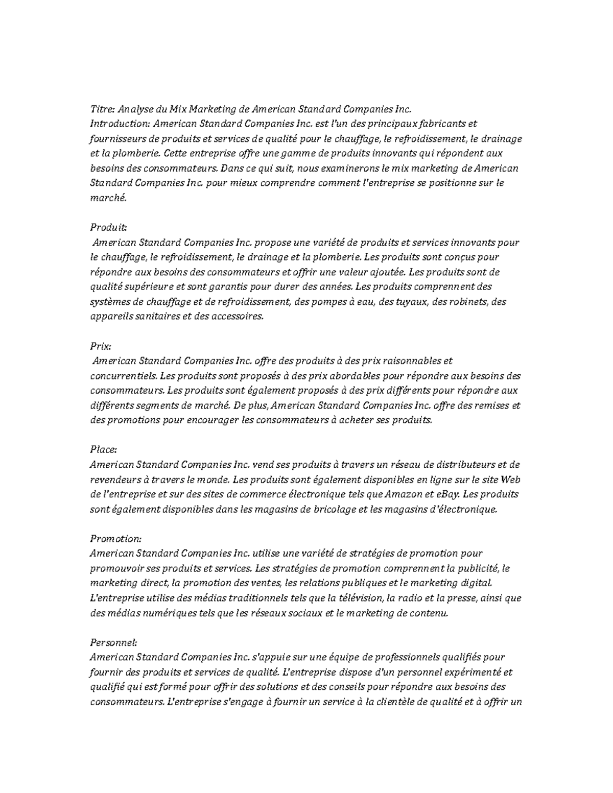 American Standard Companies Inc Introduction American Standard Companies Inc. est l'un des