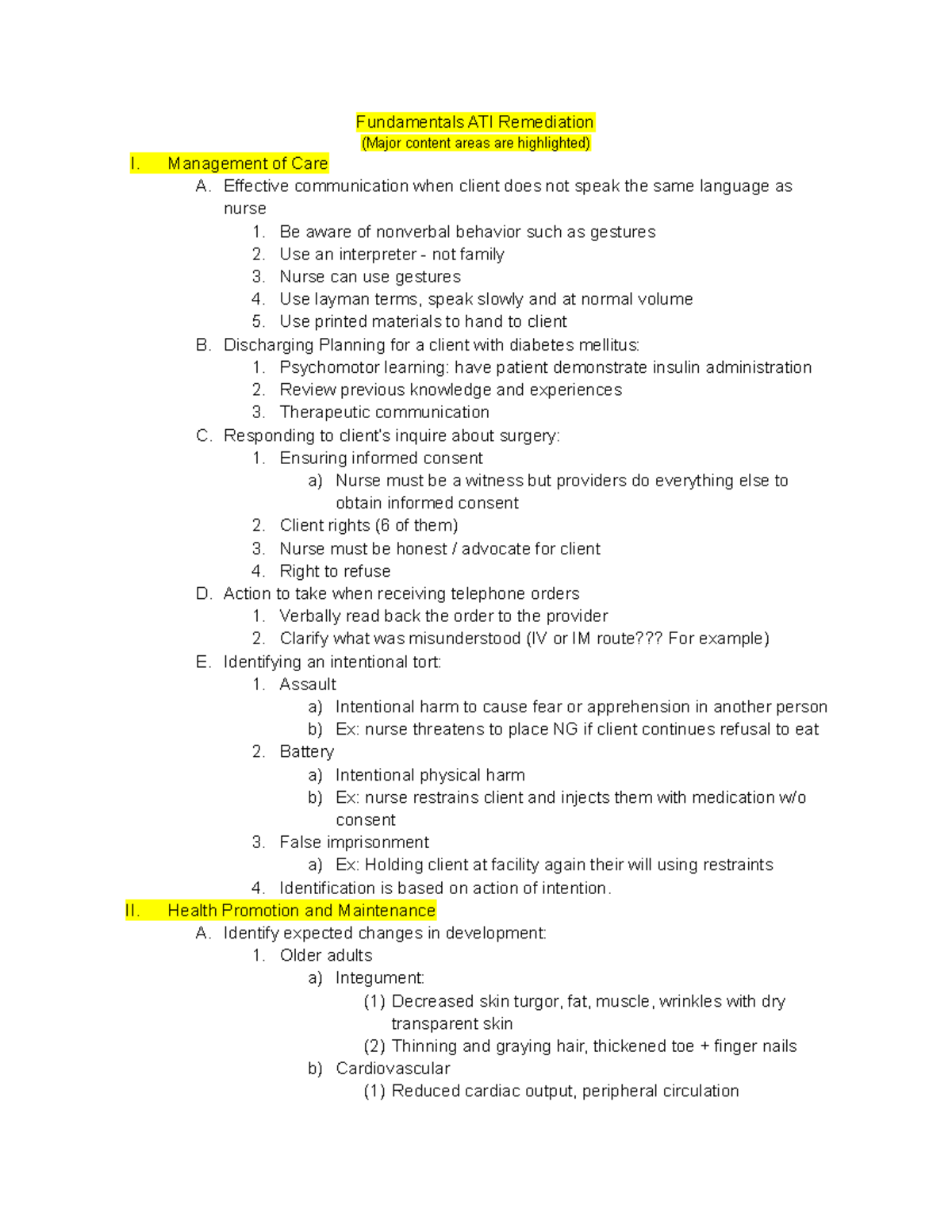 Fundamentals ATI Remediation Study Guide - Fundamentals ATI Remediation ...