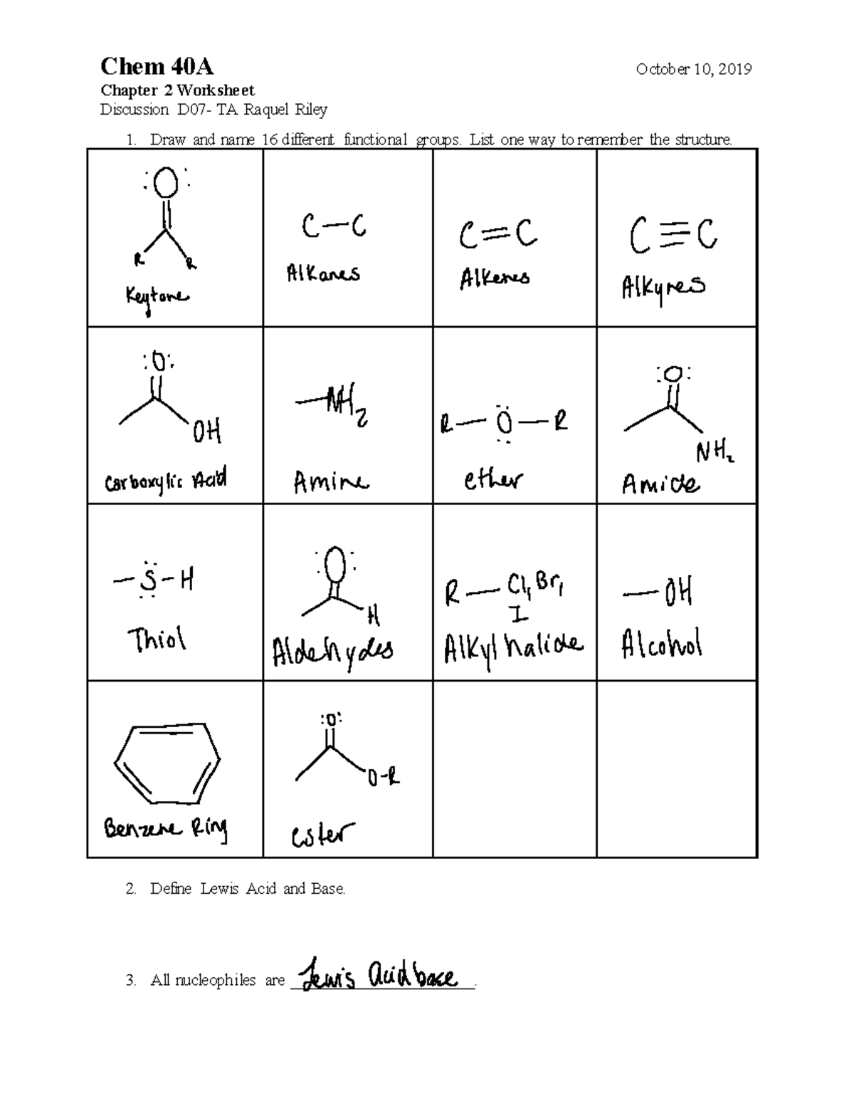 Chapter 2 Review Worksheet - Chem 40A October 10, 2019 Chapter 2 ...
