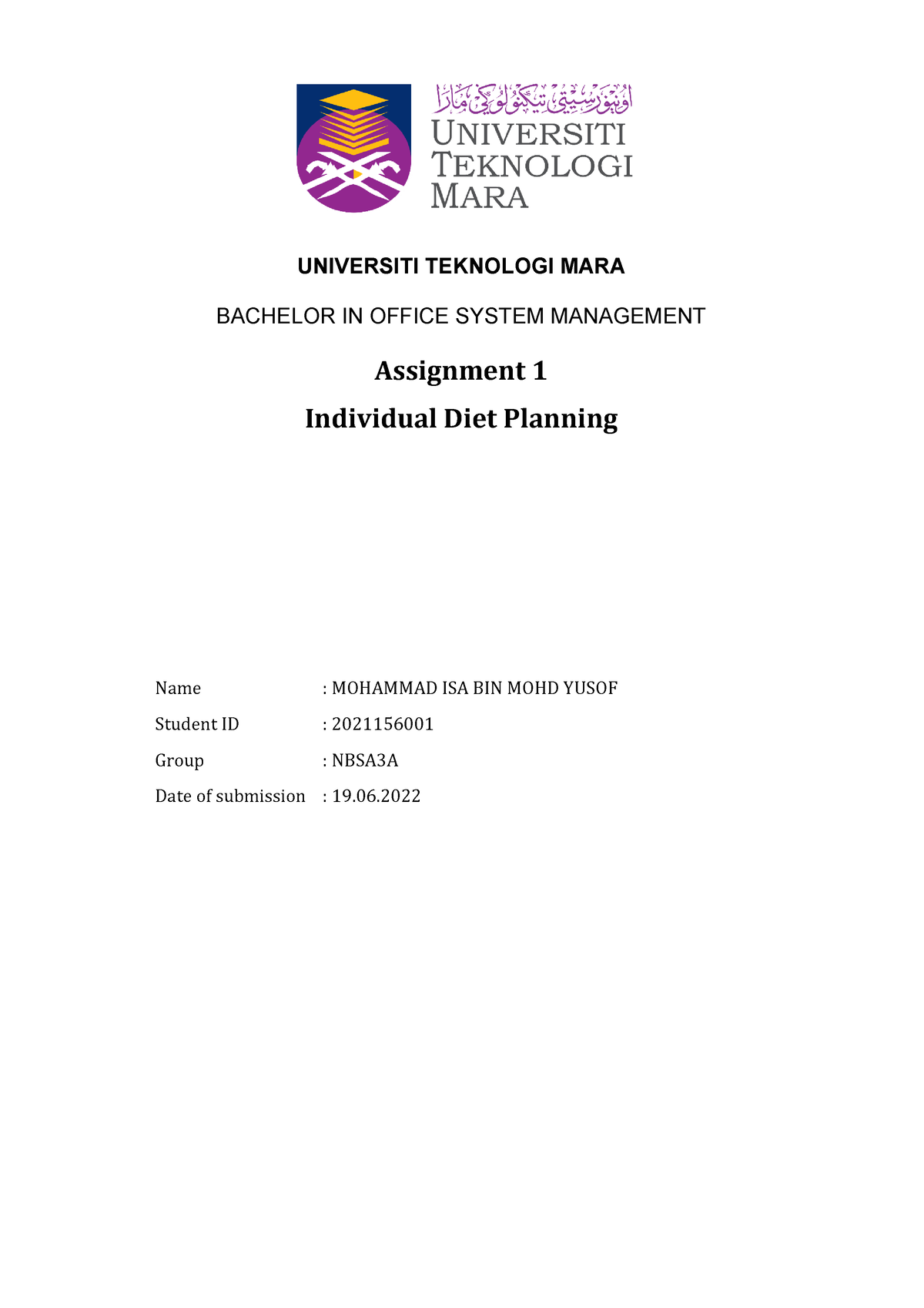 Mohammad ISA BIN MOHD Yusof 2021156001 NAD407 - UNIVERSITI TEKNOLOGI ...