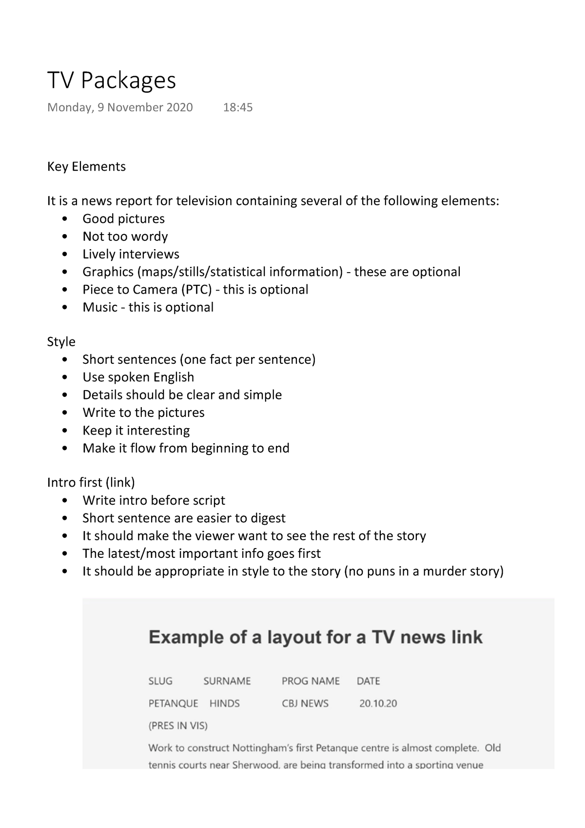 TV Packages - Lecture notes xx - Broadcast News Skills - JOUR13