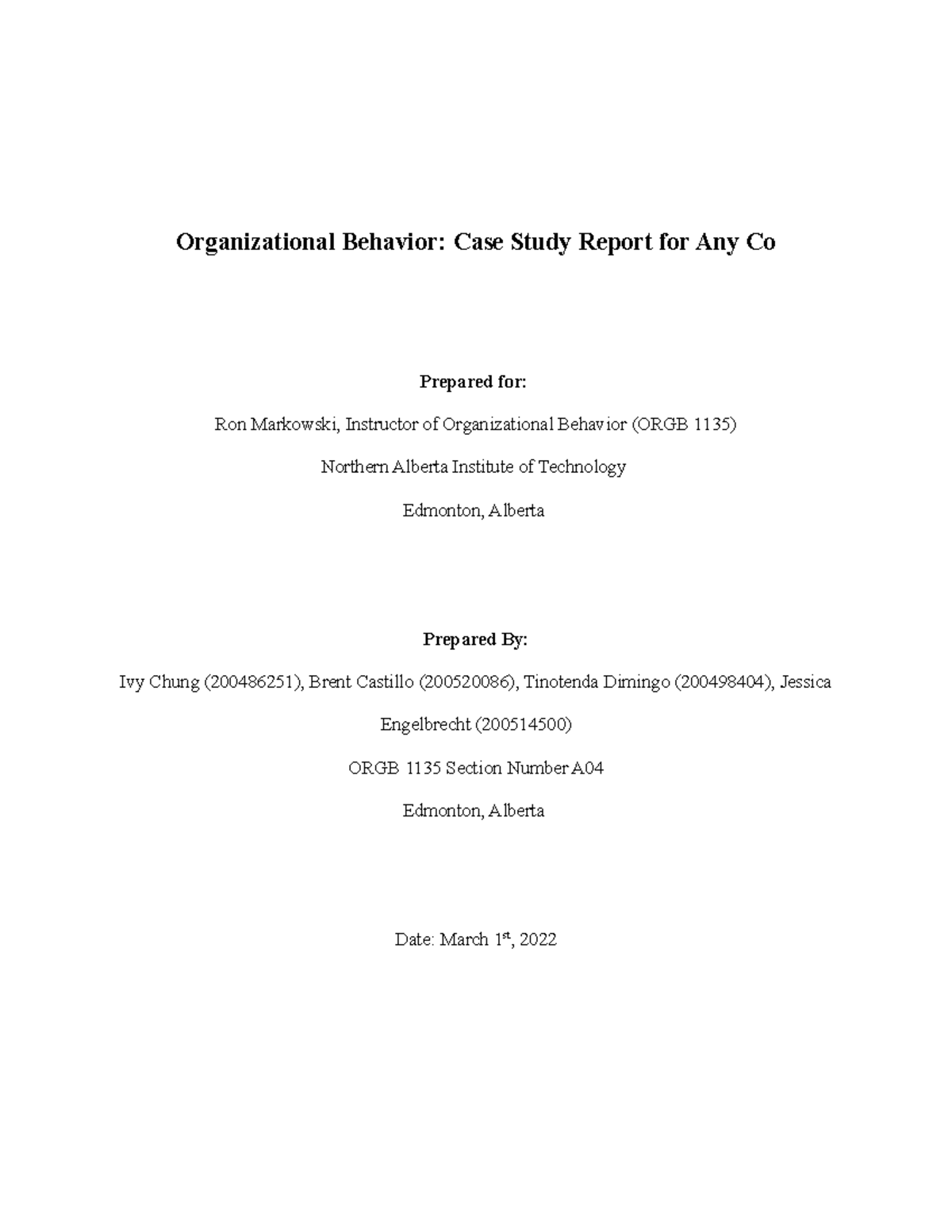 organizational behavior case study assignment pdf