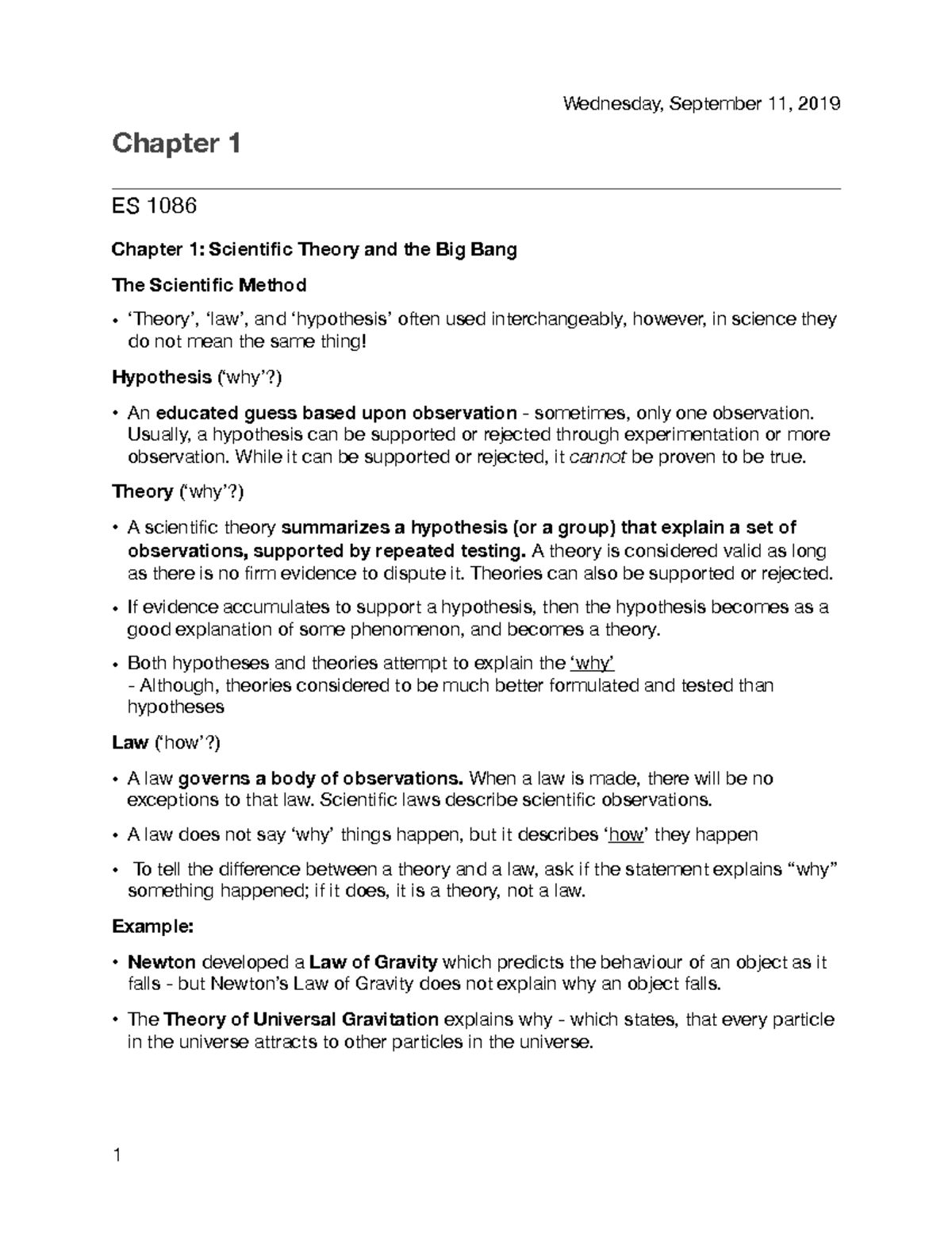 Chapter 1 - Lecture Notes 1 - Chapter 1 ES 1086 Chapter 1: Scientific ...