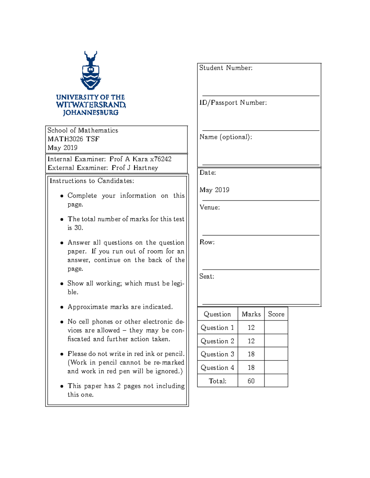 TSF May2019 - Past exam paper - Positive Reversed Positive Reversed ...