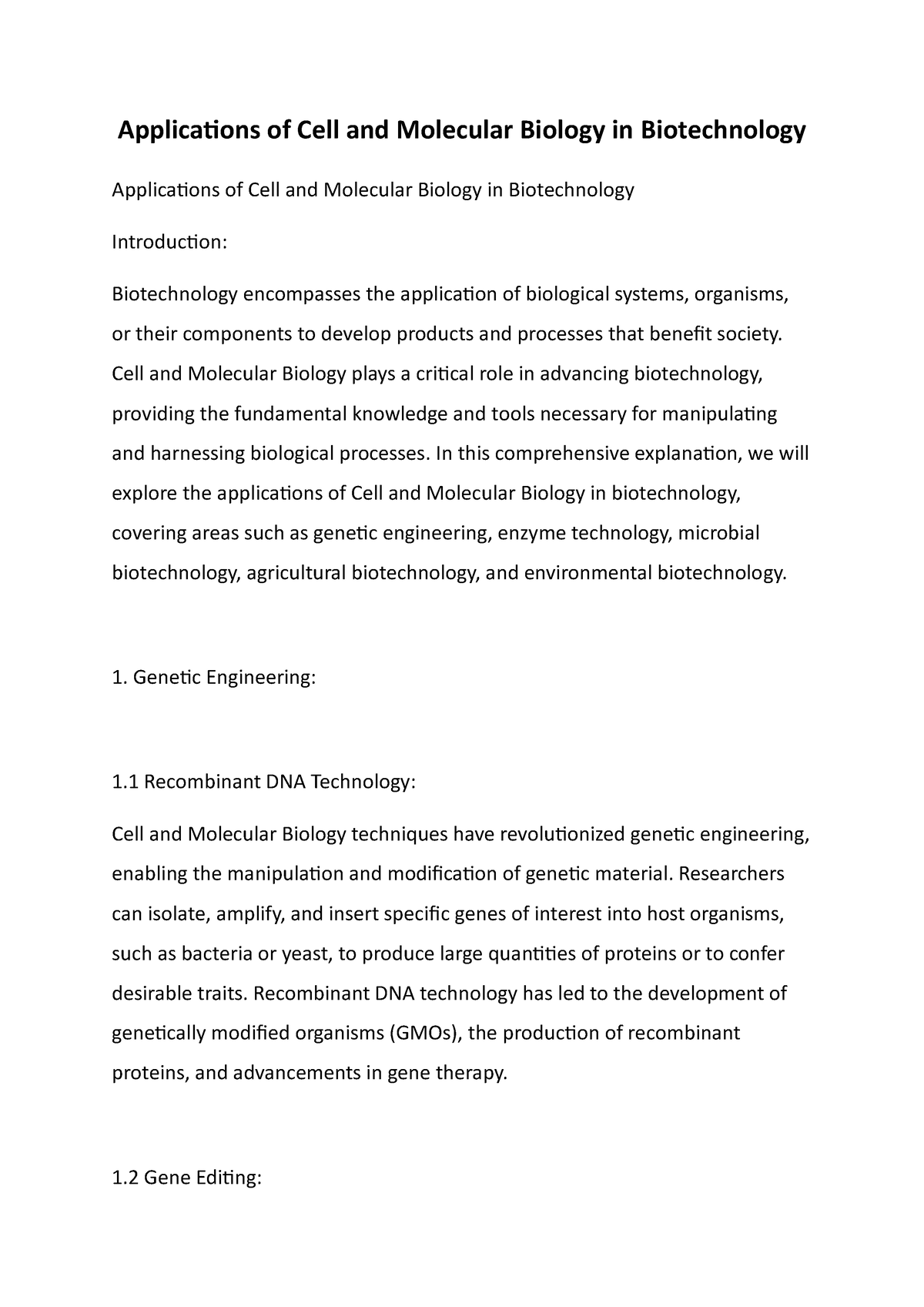 Applications of Cell and Molecular Biology in Biotechnology - Applica琀椀 ...