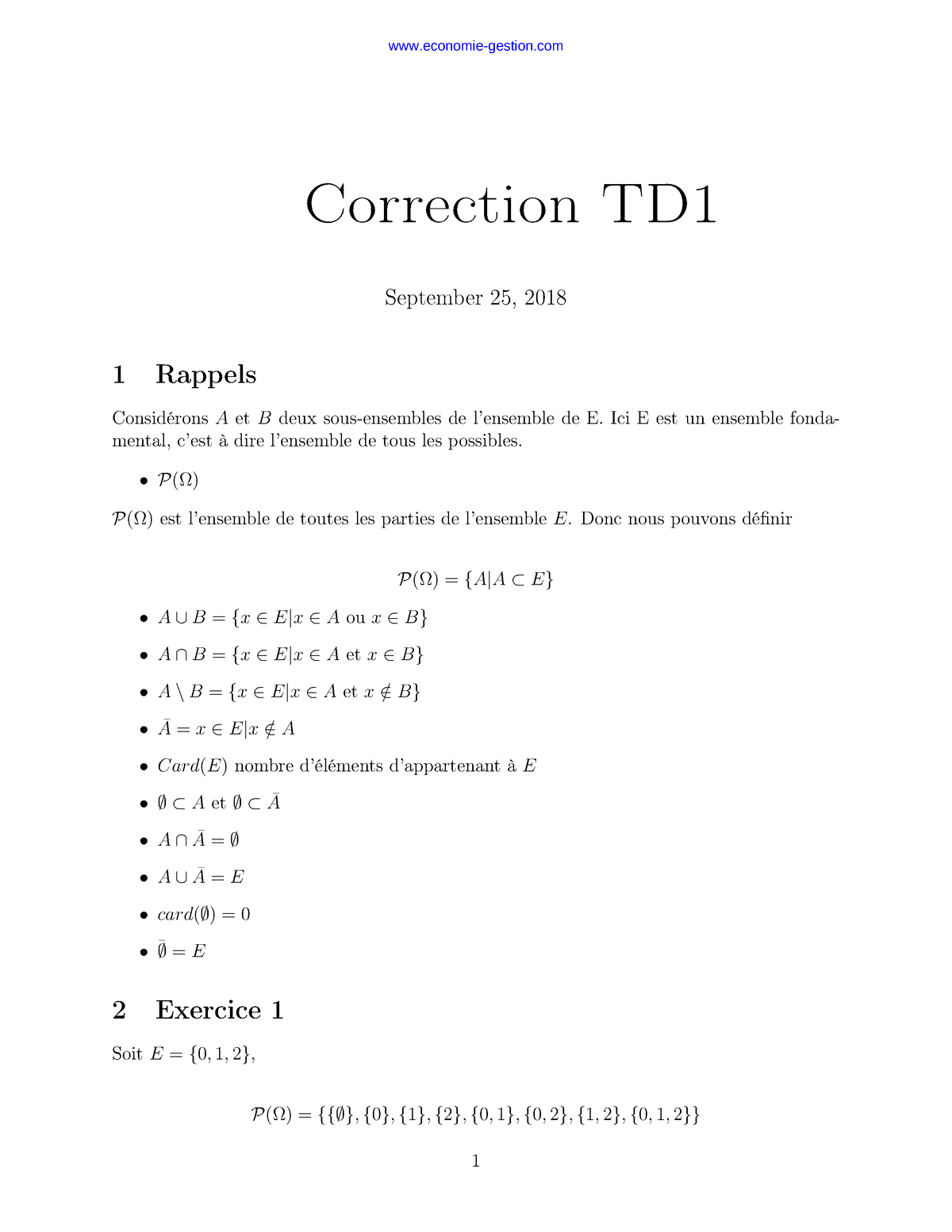 TD1 Exercices Corrigés De Probabilité Corrigés - Correction TD ...