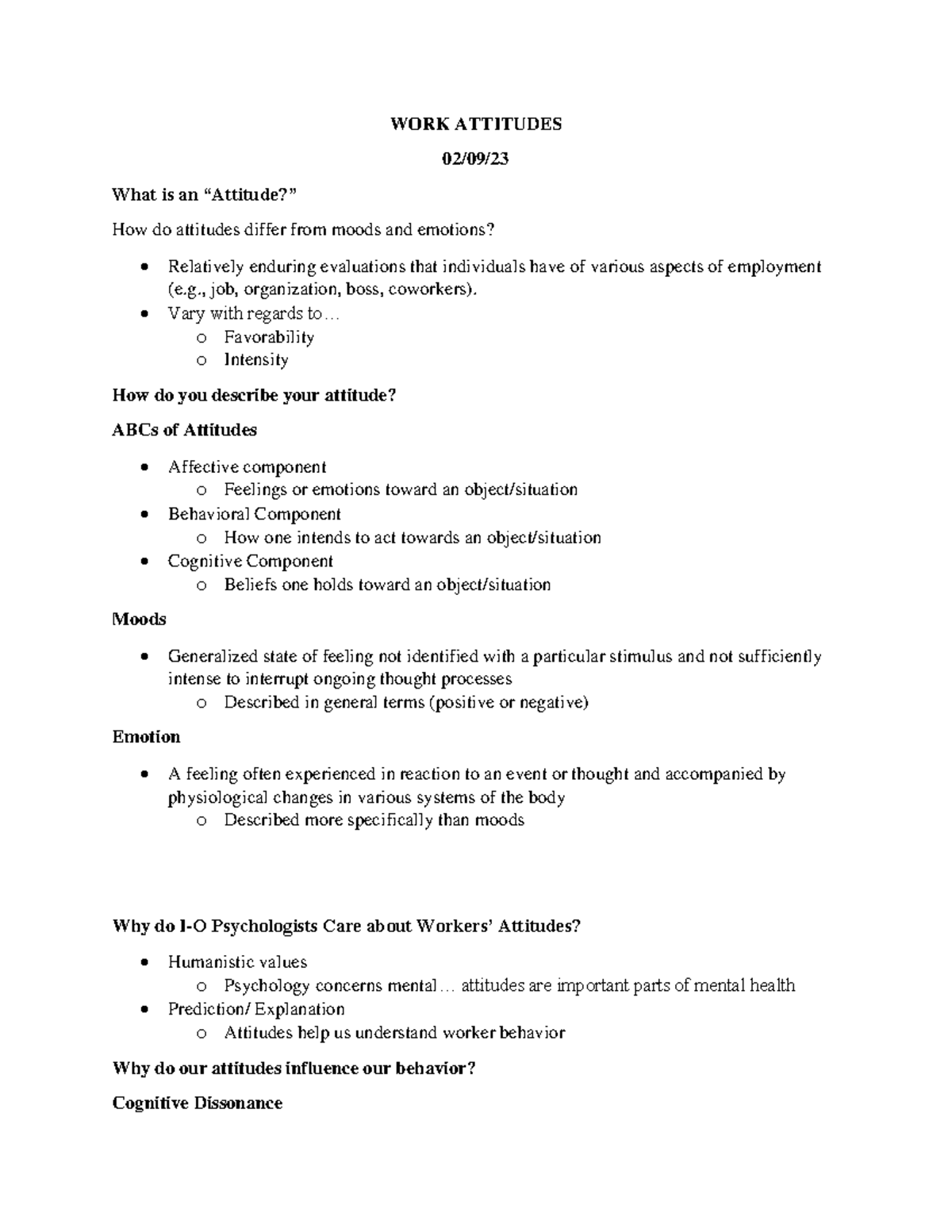 Work Attitudes 0209 - notes - WORK ATTITUDES 02/09/ What is an ...