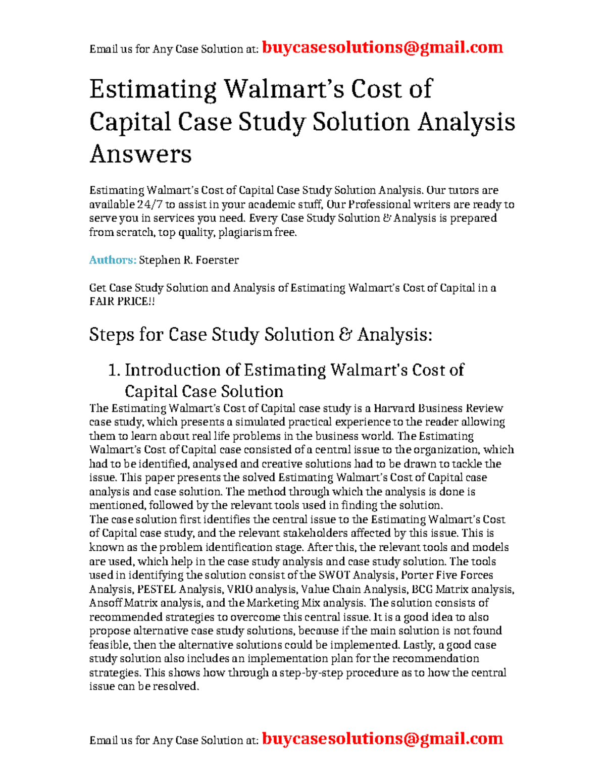 Case Solution Estimating Walmart's Cost of Capital - Estimating Walmart ...