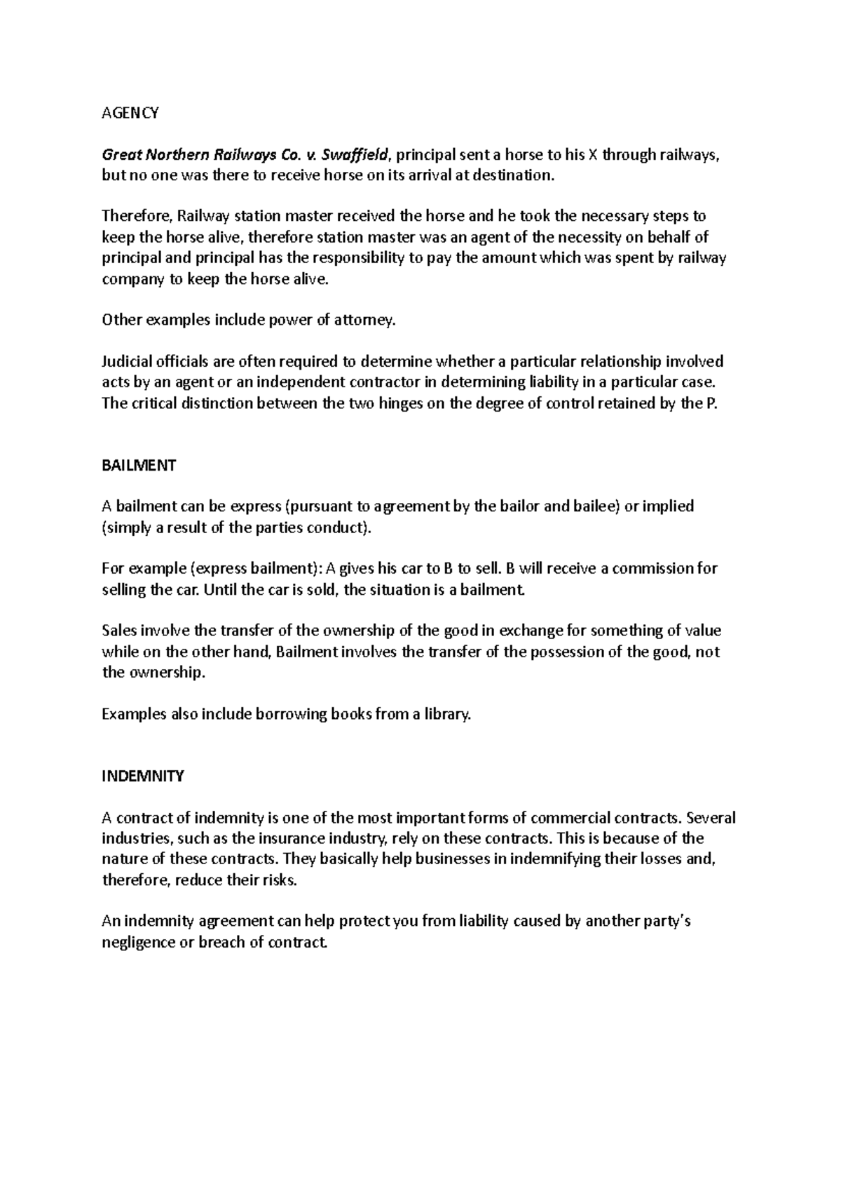 Specific Contracts Lecture Notes - AGENCY Great Northern Railways Co. v ...
