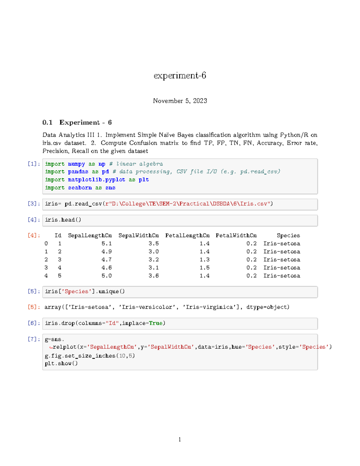 Experiment 6 Implement Simple Naïve Bayes Classification Algorithm Using Pythonr On Iris 2164