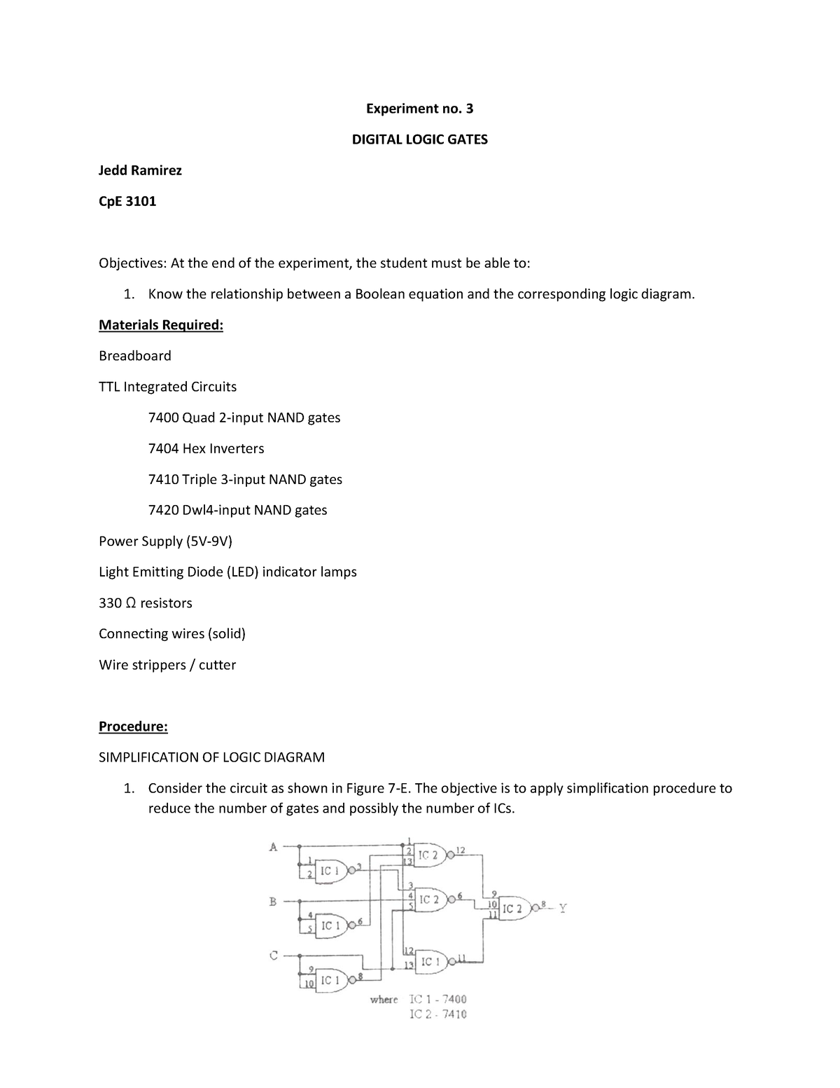 Cpe-3101 Jedd Ramirez Experiment no. 3 - Experiment no. 3 DIGITAL LOGIC ...