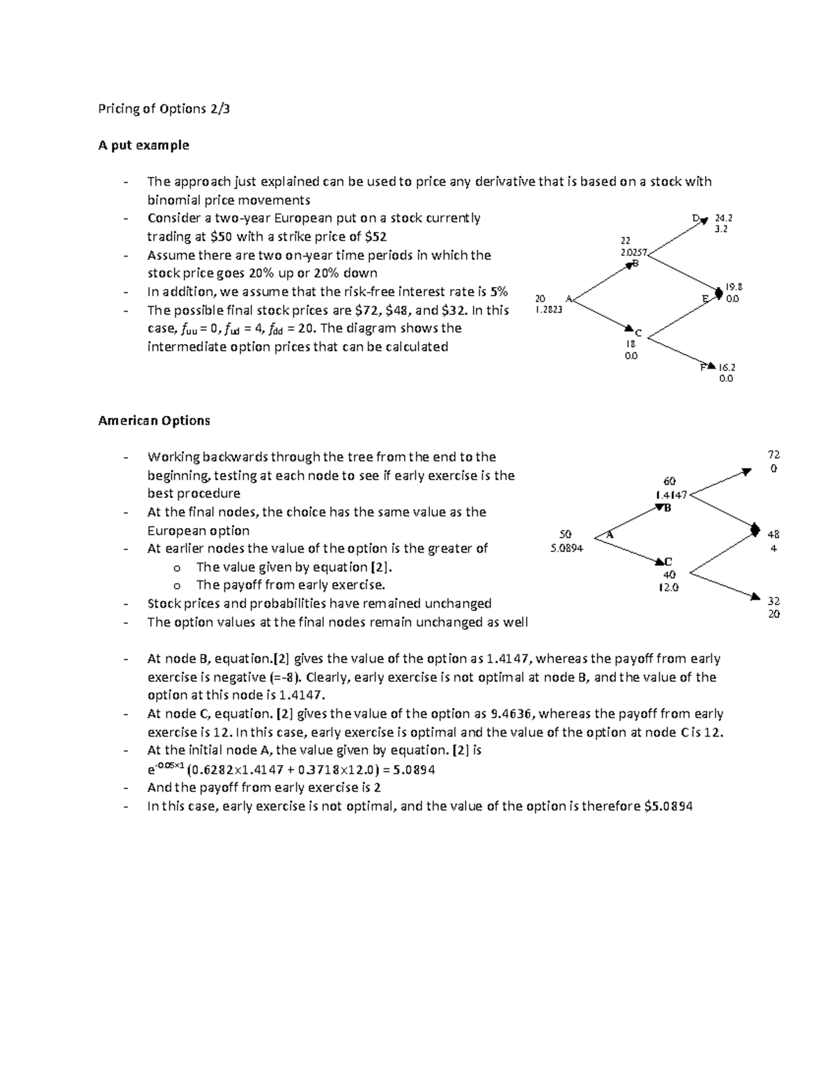 Pricing of options 2 of 3 - Pricing of Options 2/ A put example The ...