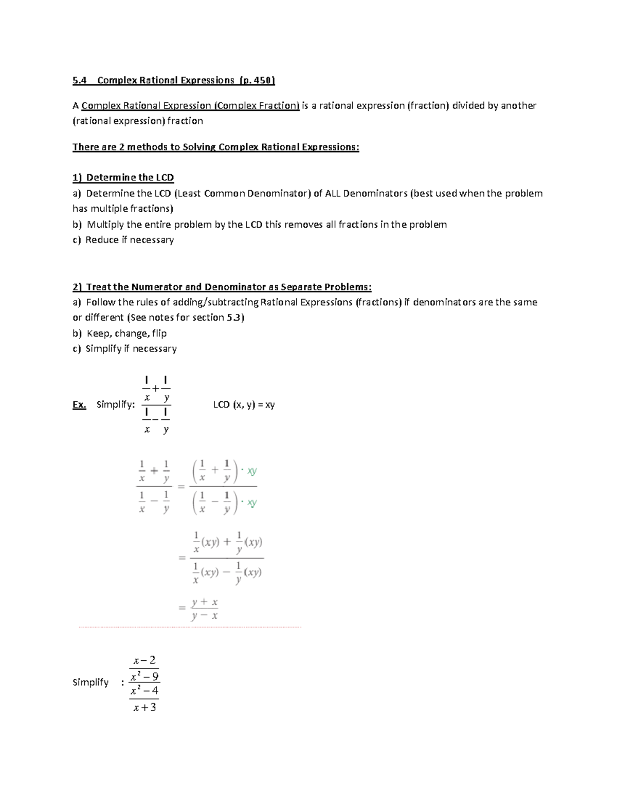 Rational Expressions 5 - 450) A Complex Rational Expression (Complex ...