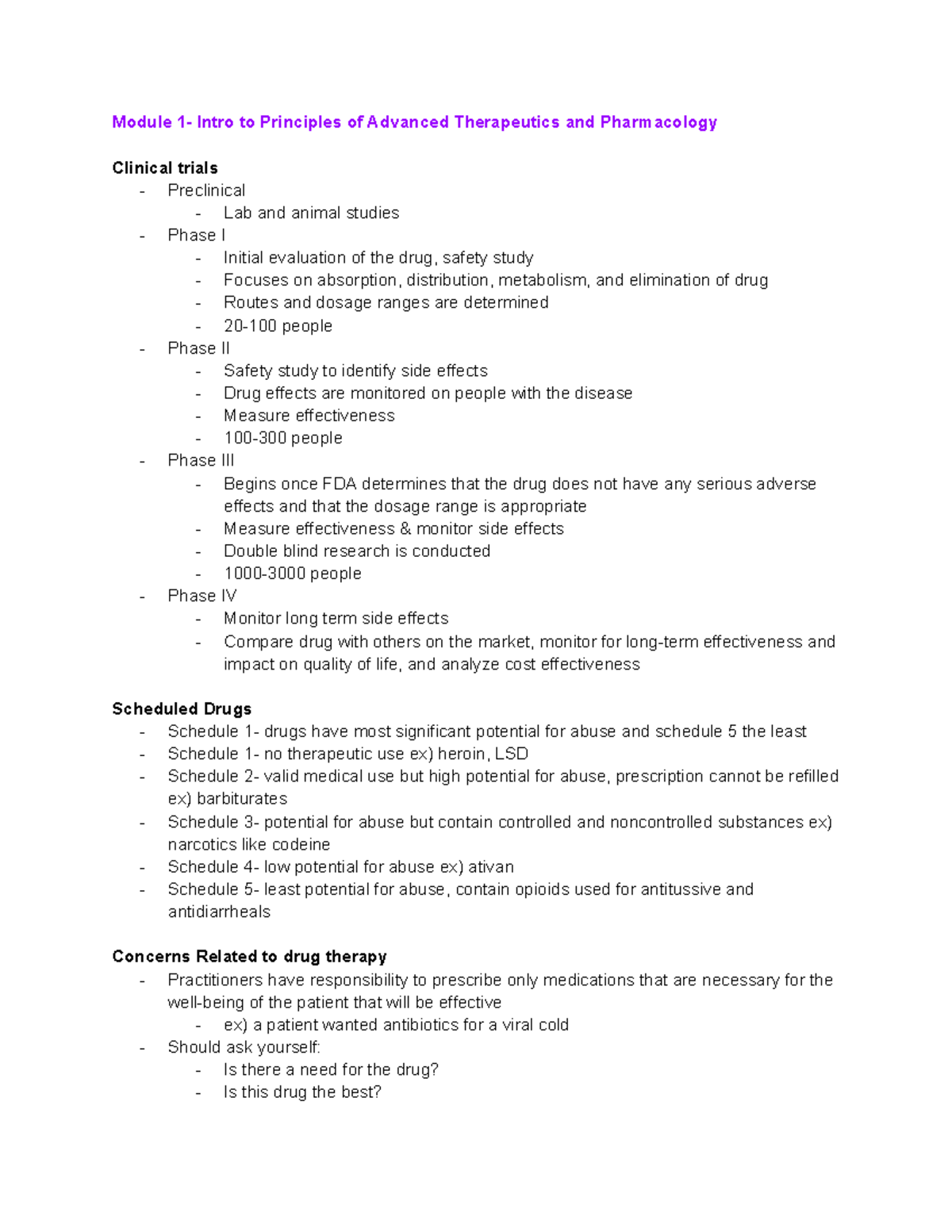 Pharm Study Guide 1 - Module 1- Intro to Principles of Advanced ...