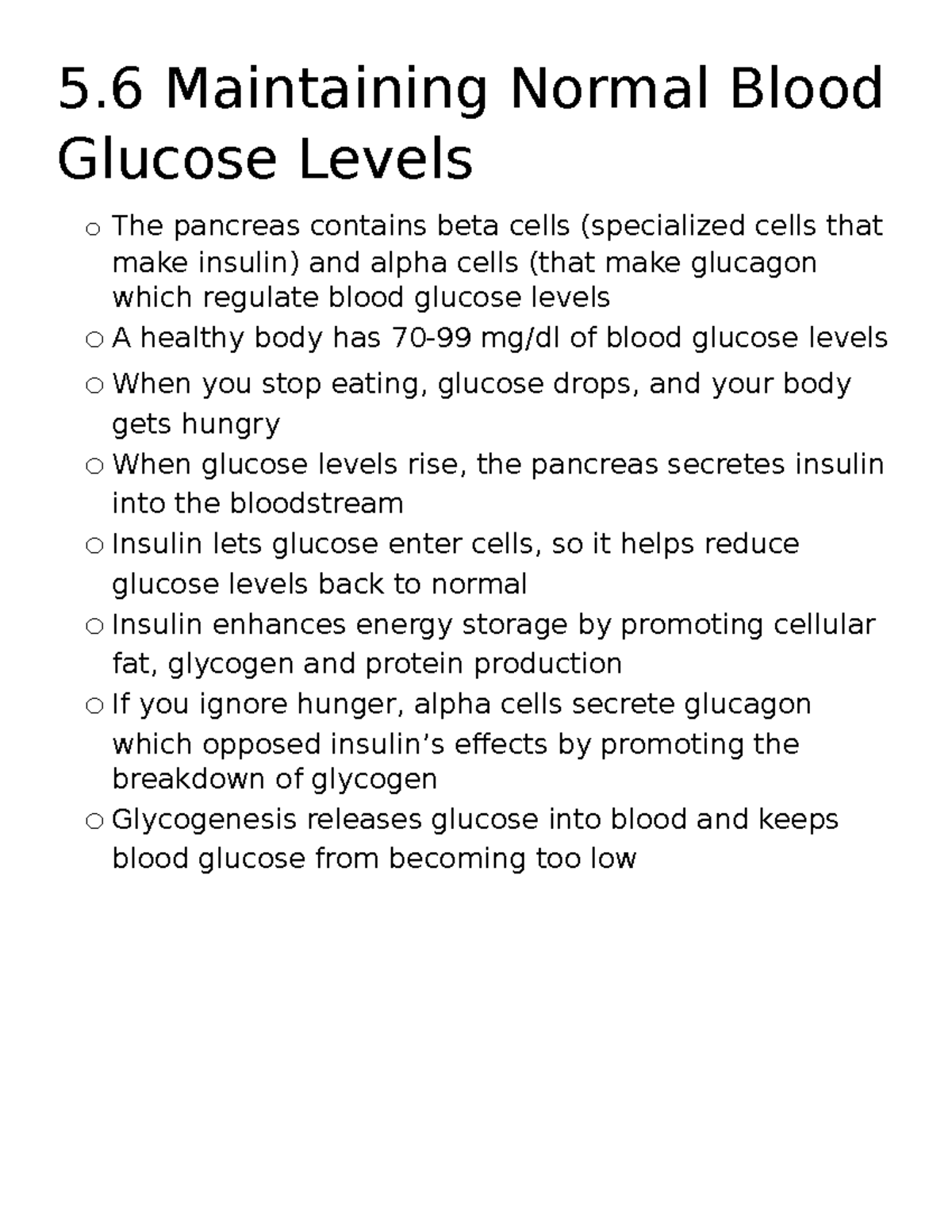 Nutrition 5.6 Glucose - Lecture notes/summary of 5.6 in the McGraw Hill ...