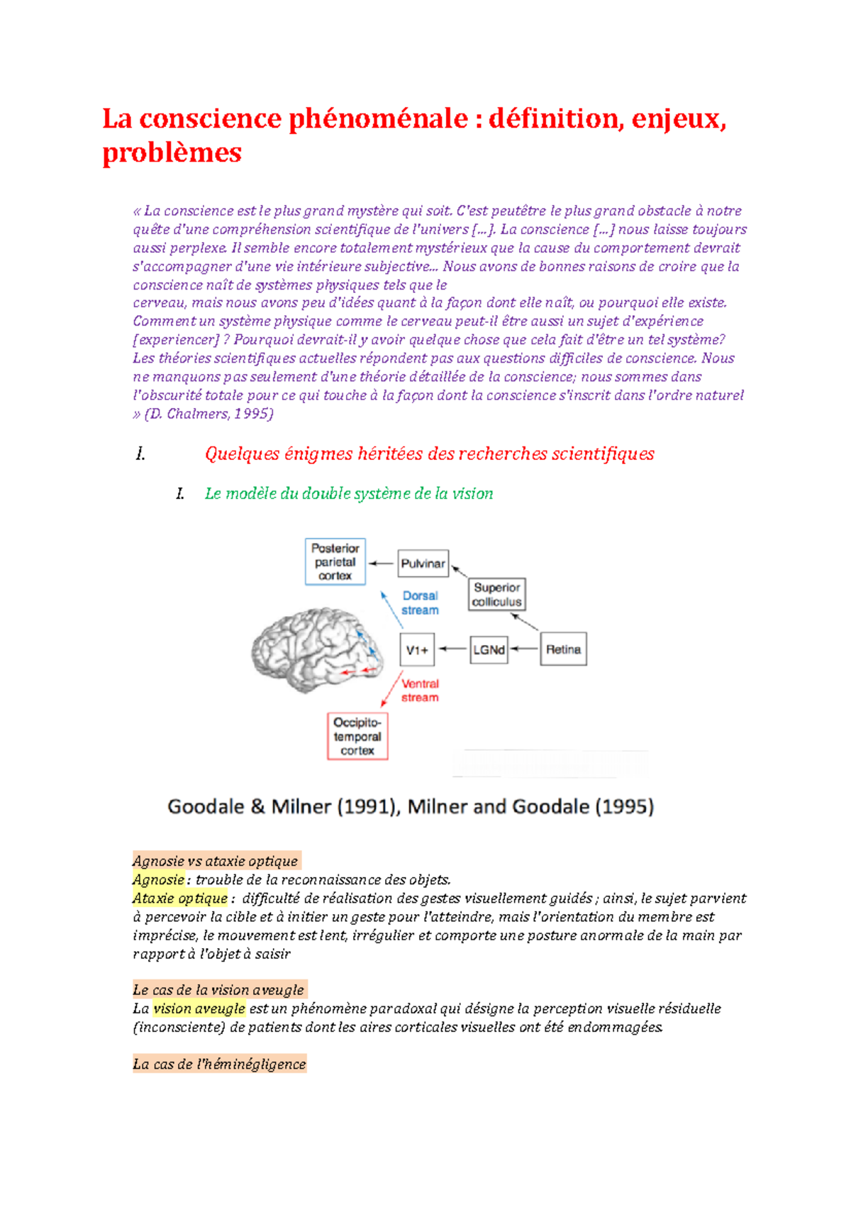 La conscience phénoménale La conscience phénoménale définition, enjeux, problèmes « La Studocu