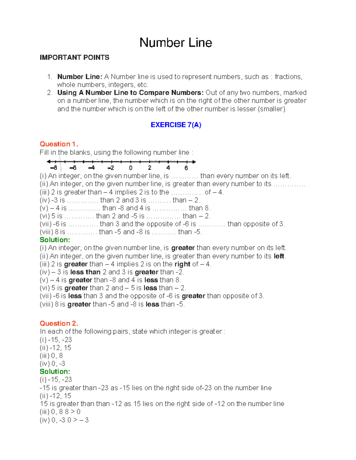 Number Line - notes - ncertbooksolutions IMPORTANT POINTS 1. Number ...