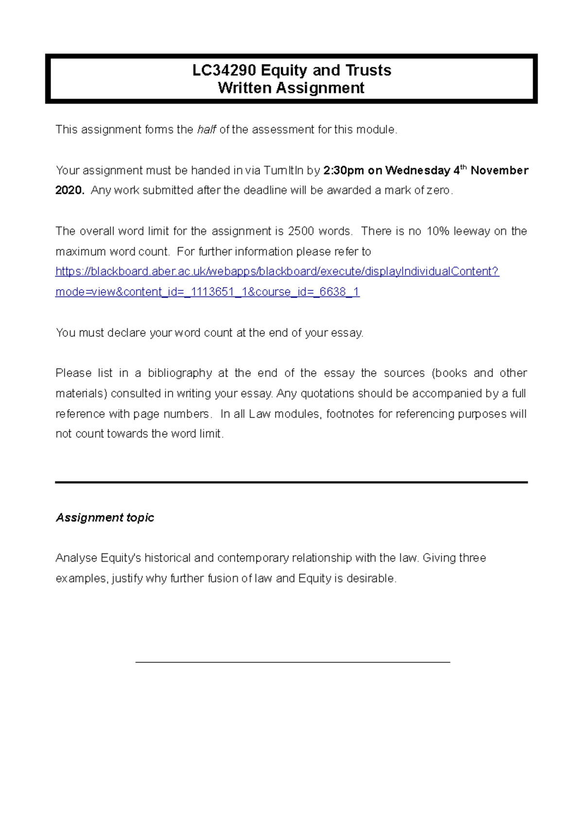 -equity assignment - LC34290 Equity and Trusts Written Assignment This ...