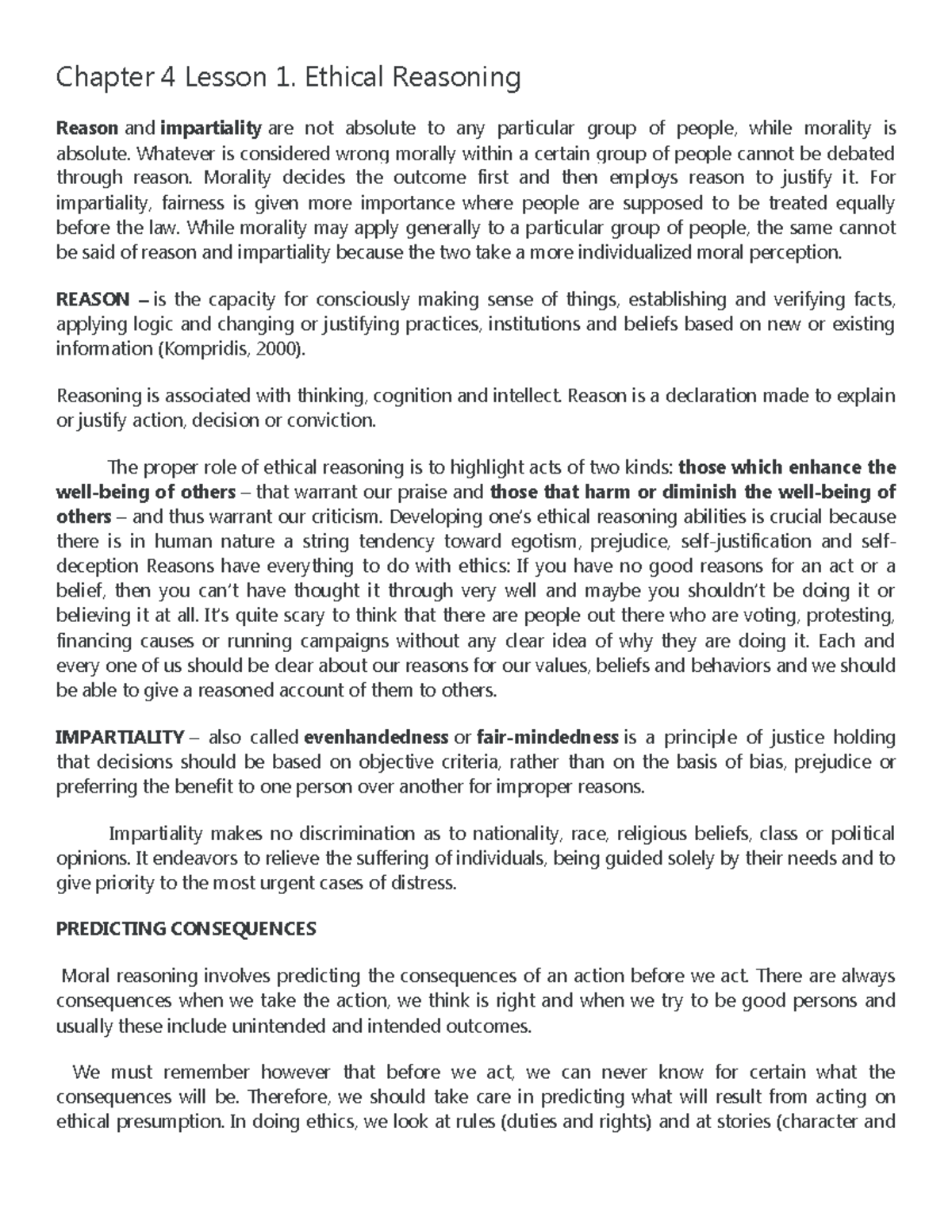 Midtem ethics - Lecture notes 1-2 - Chapter 4 Lesson 1. Ethical ...