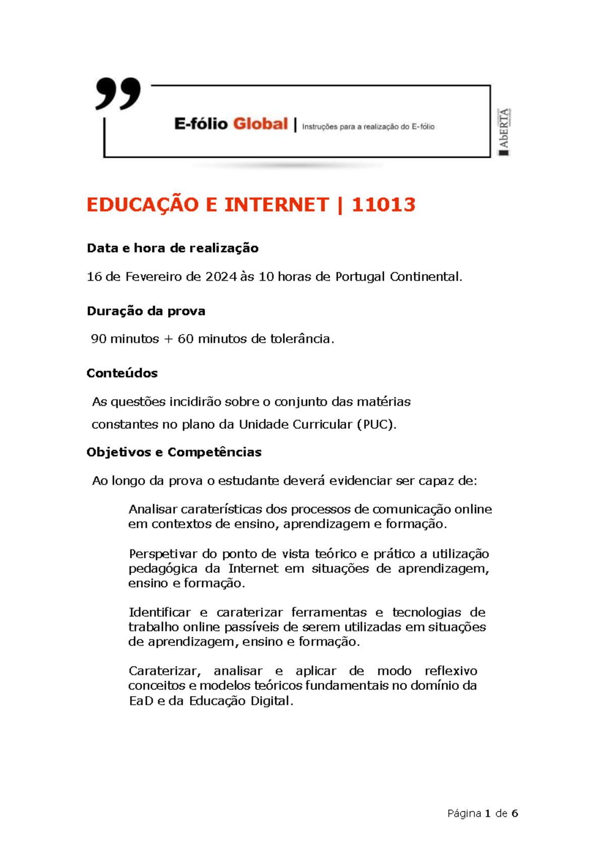 enunciado Global E- Folio 16 Fev 2024 - EDUCAÇÃO E INTERNET | 11013 ...