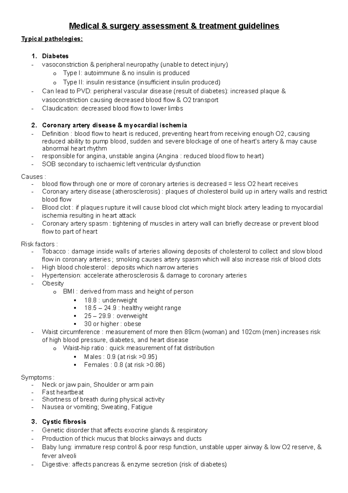 Med surg - medical and surgical physio - Medical & surgery assessment ...