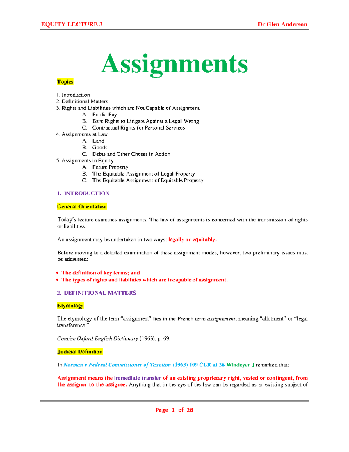 Week 3 - Lecture notes 3 - EQUITY LECTURE 3 Dr Glen Anderson ...