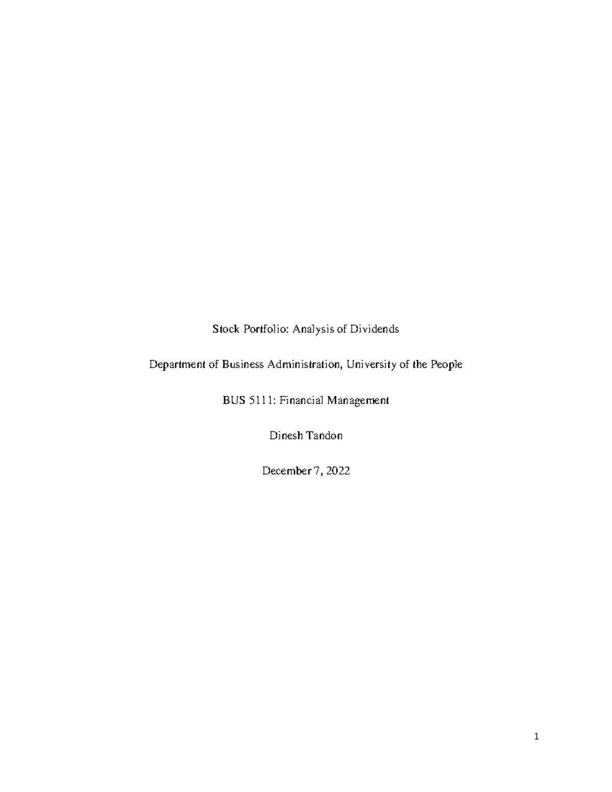 BUS 5111-Unit 4 Written Assignment - Stock Portfolio: Analysis of ...