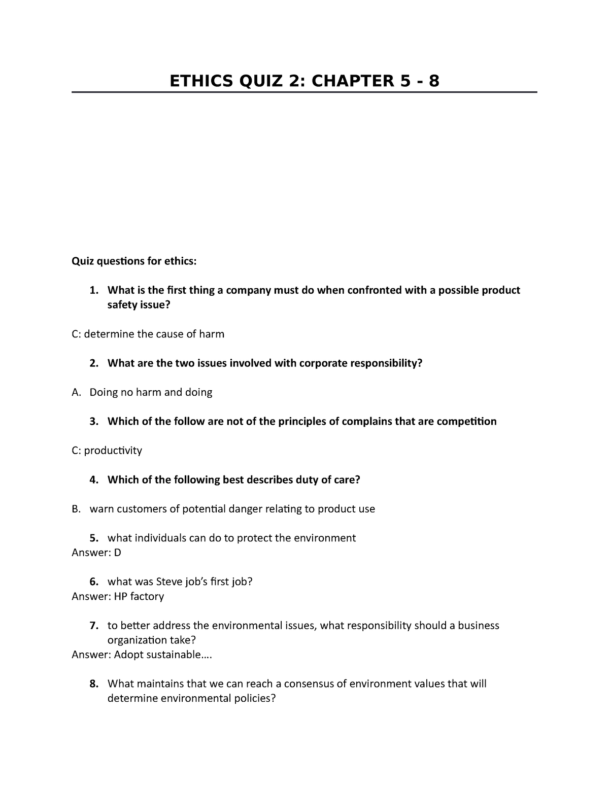 ethics essay questions and answers