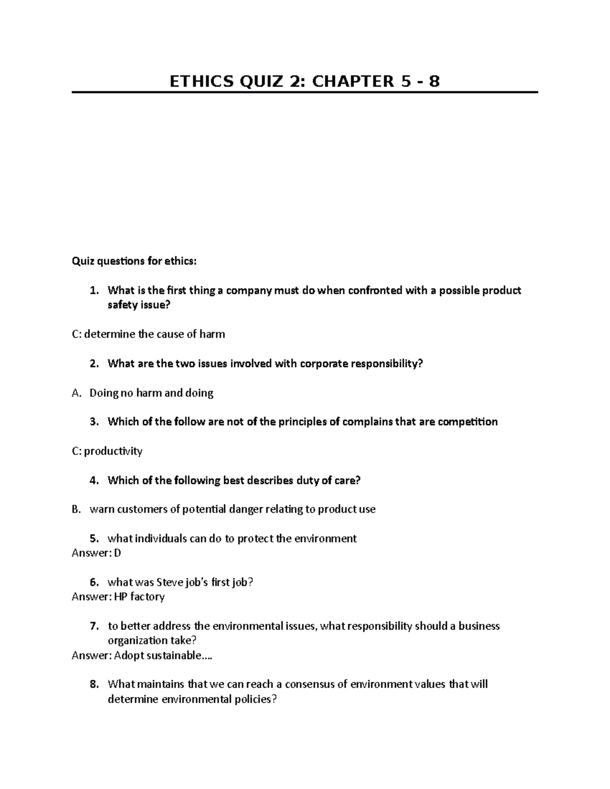 ethics essay questions and answers