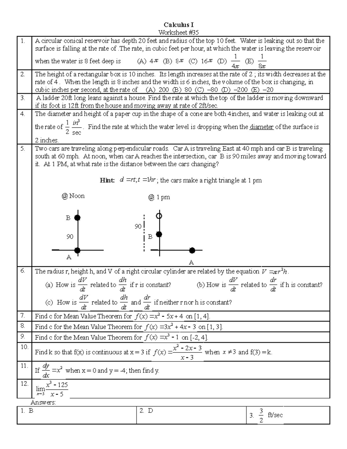AB Ws 035 Related Rates 2012 Calculus I Worksheet A circular